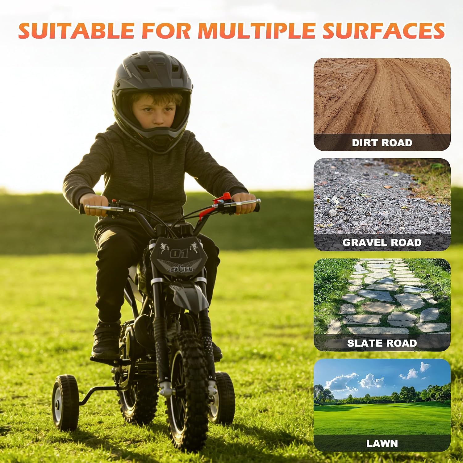Dirt Bike Training Wheels Adjustment Height, Sturdy Durable Bicycle Training Wheels Universal Compatible with Most 49CC 50CC Kids Dirt Bikes, Electric Dirt Bike