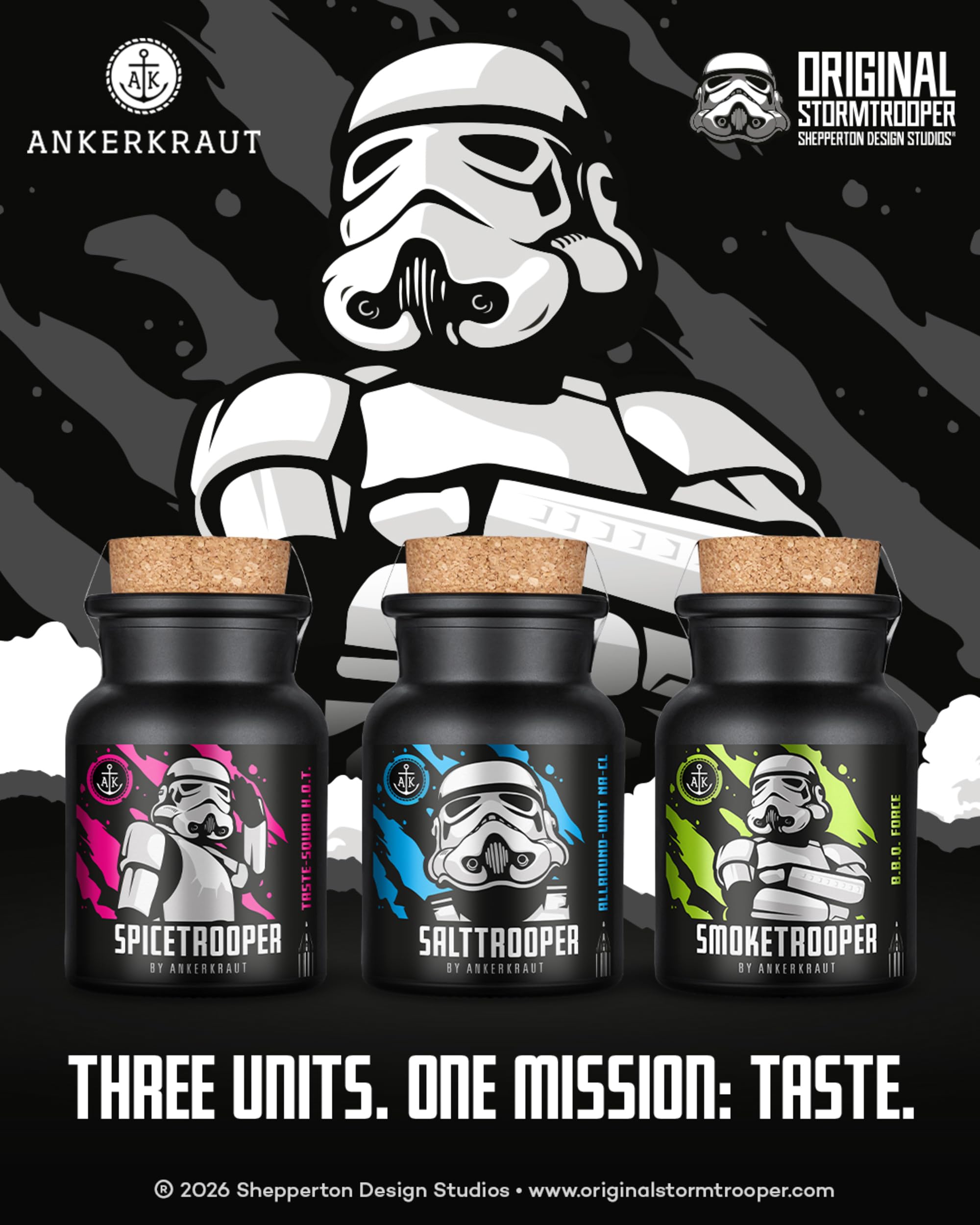 Ankerkraut Stormtrooper Gewürz-Box, mit Spicetrooper, Smoketrooper und Salttrooper, 345g Allrounder 3er Gewürz-Set