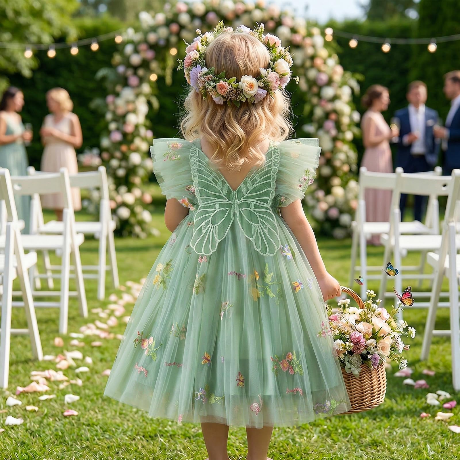 DivingBirds Vestito da bambina con farfalla in tulle senza maniche estate matrimonio compleanno festa festa fiori abiti per ragazze 6 mesi-5 anni