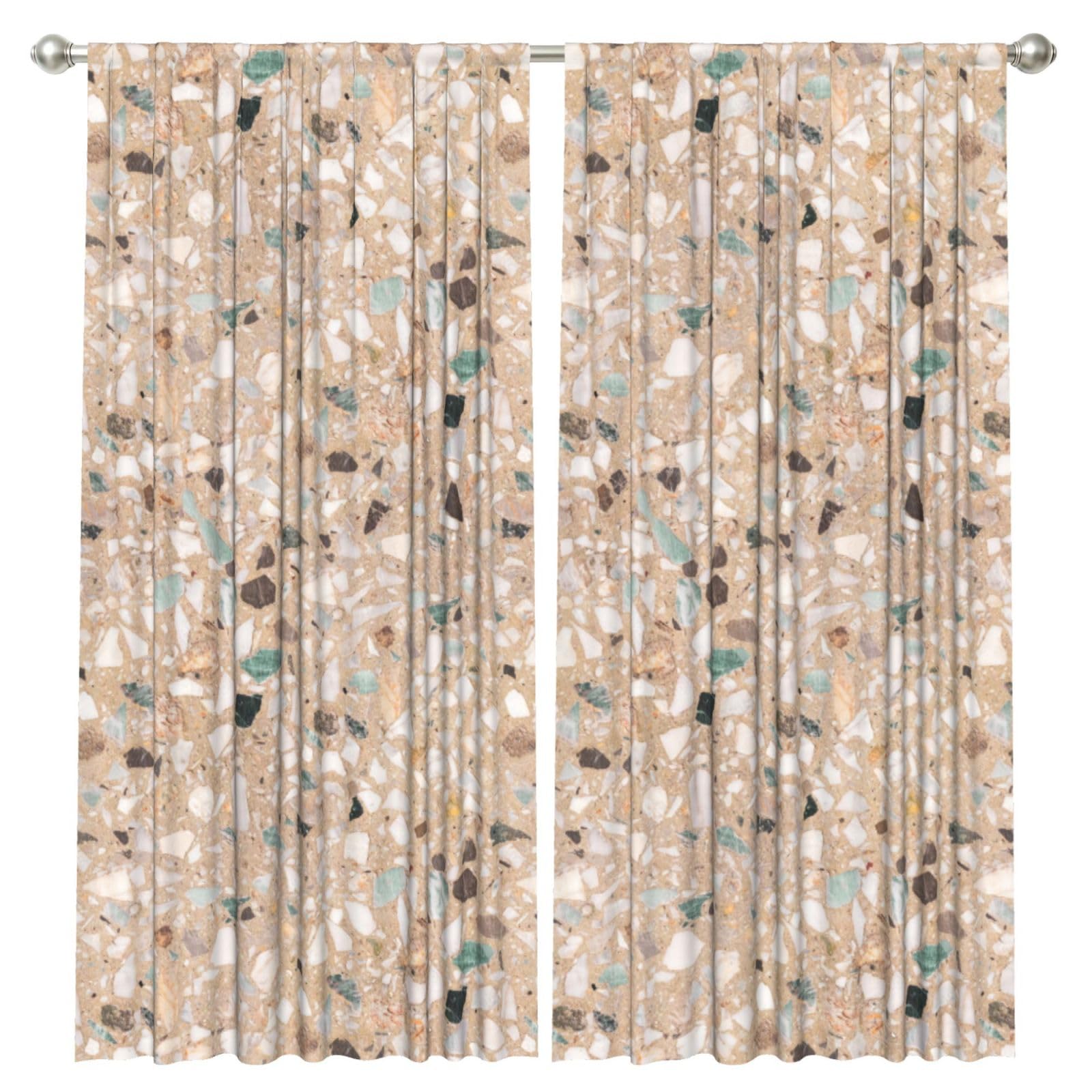 InOmak Terrazzo Natural Stone, 2 Panels Window Curtains 52 x 84 Inch Blackout Curtains for Living Room Bedroom
