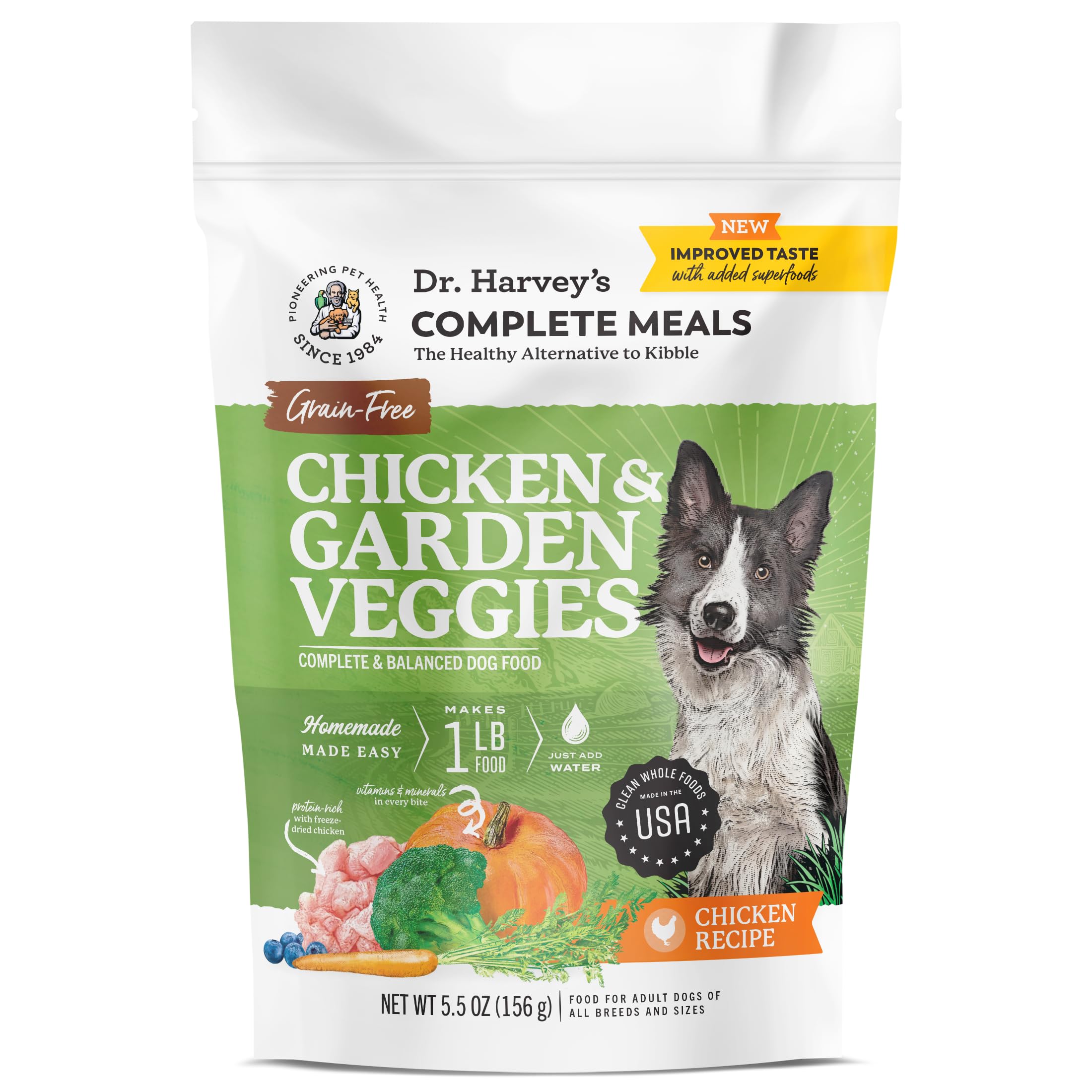 Dr. Harvey's Chicken & Garden Veggies Dog Food, Human Grade Grain-Free Dehydrated Food for Dogs with Freeze-Dried Chicken, Trial Size (5.5 Oz)