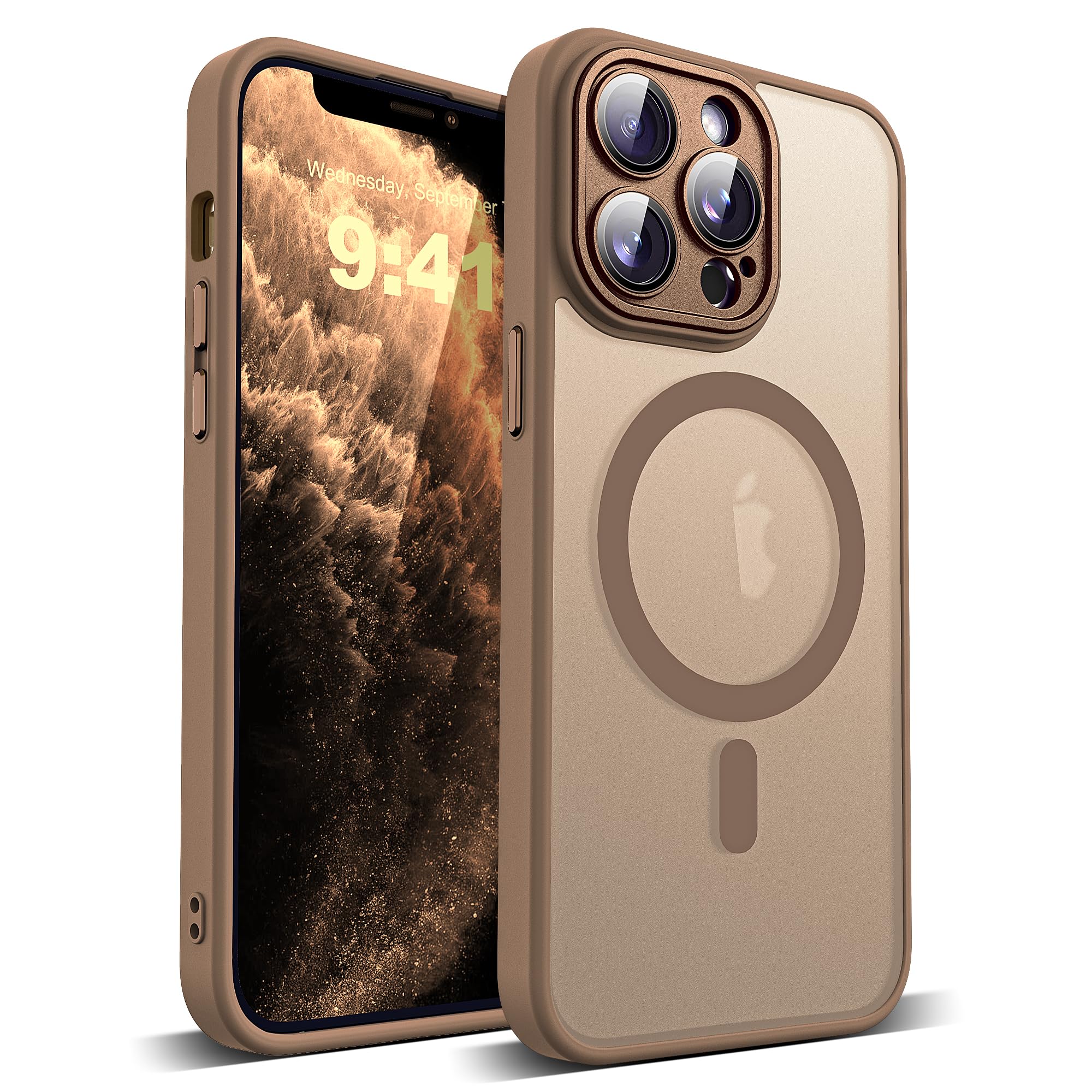 Compatible with iPhone 11 Pro Case with Built-in Camera Lens Protector Translucent Magnetic 11 Pro Phone Case 5.8" [Compatible with Mag-Safe][Great Grip Feeling], Desert Brown