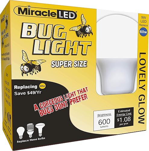 MiracleLED 604931 Miracle LED Lovely Glow Bug - Bombilla para porche, patio, entrada al aire libre, 2 unidades, color amarillo