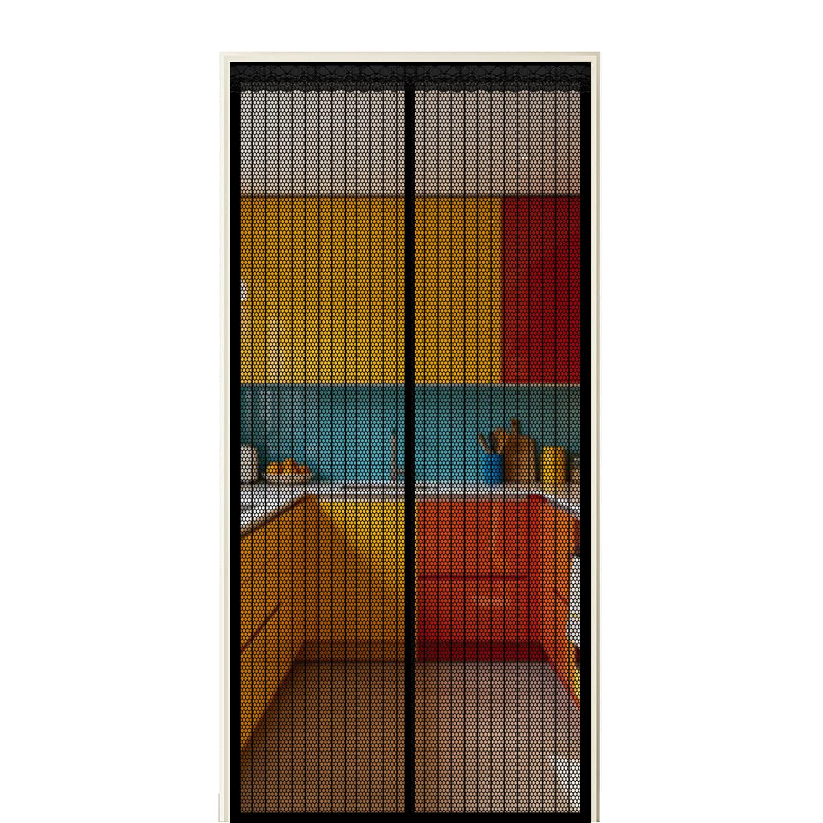 Xuehmin Black Screen Door 255 X 220 Cm Self Sealing Powerful Magnets Heavy Duty Bug Mesh Curtain With Powerful Magnets & Full Frame Magic Tape Suitable For Patio Doors Balcony Bedroom,