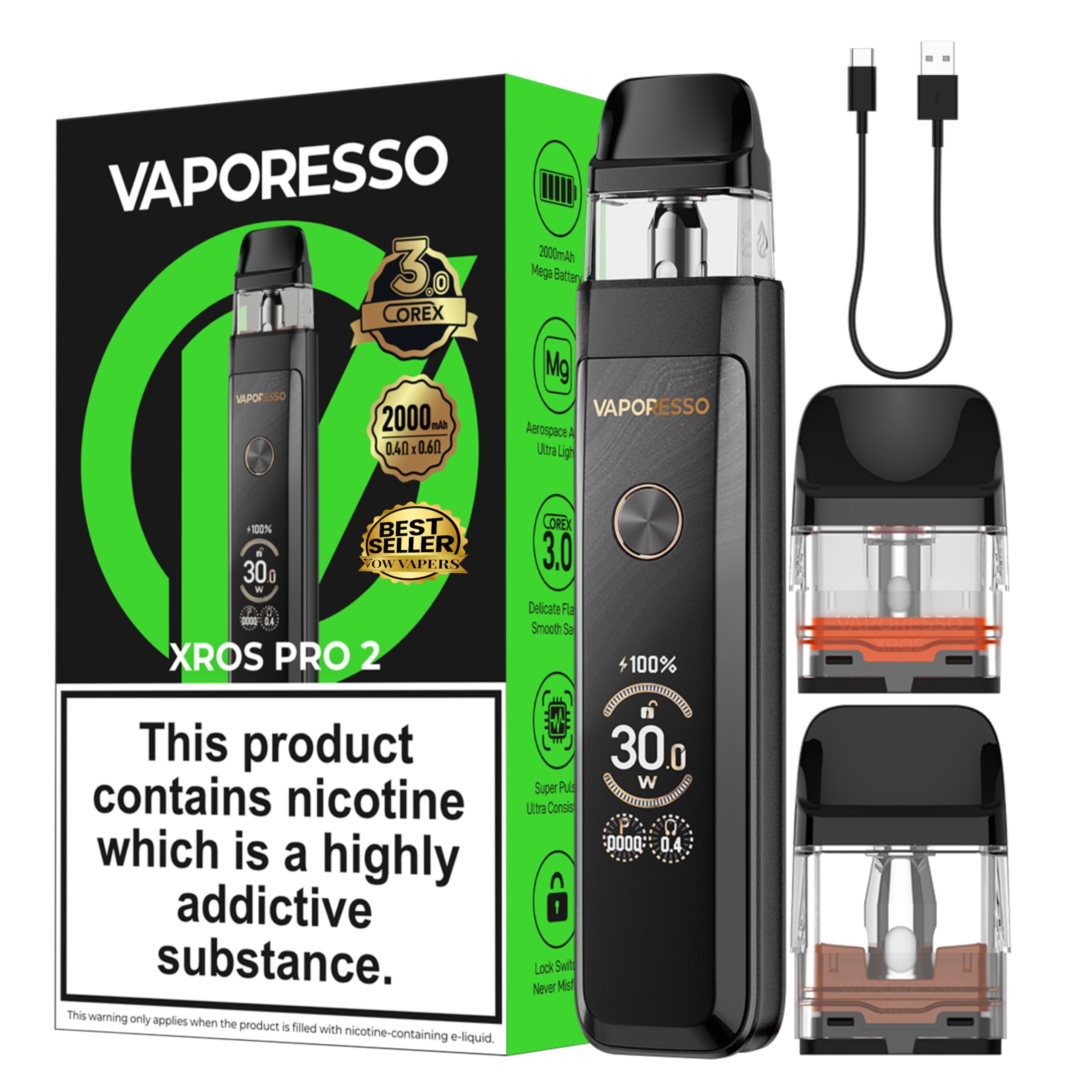best 10000 puff disposable vape Vaporesso Xros Pro 2 Vape Pod Kit 30W, Built in 2000mAh Mega Battery,  Compatible with XROS Pods, Fast Charge, 2ML, No Nicotine (Glittering  Black): Amazon.co.uk: Electronics & Photo