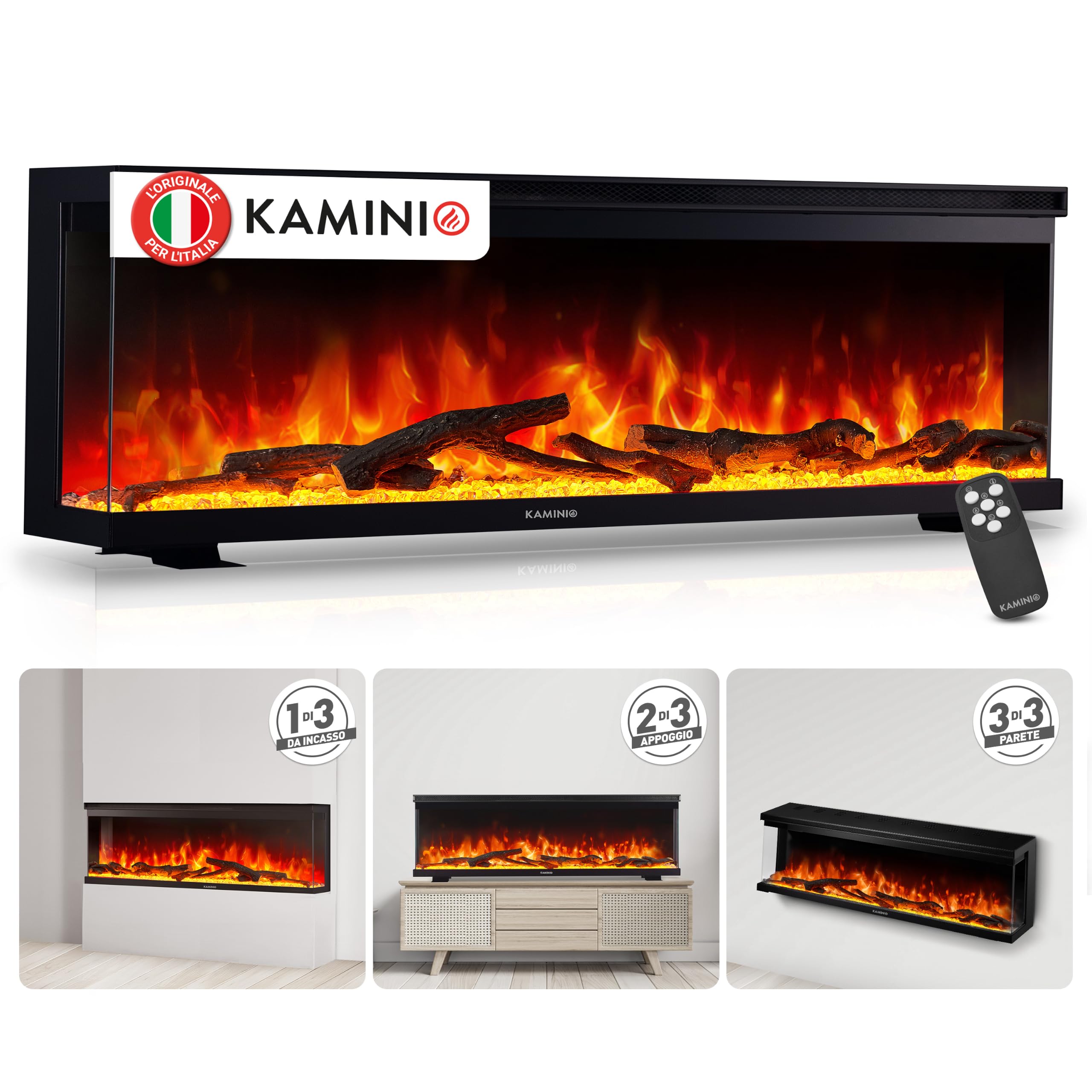 KAMINIO® Lea PRO 60 Camino elettrico da incasso parete o appoggio