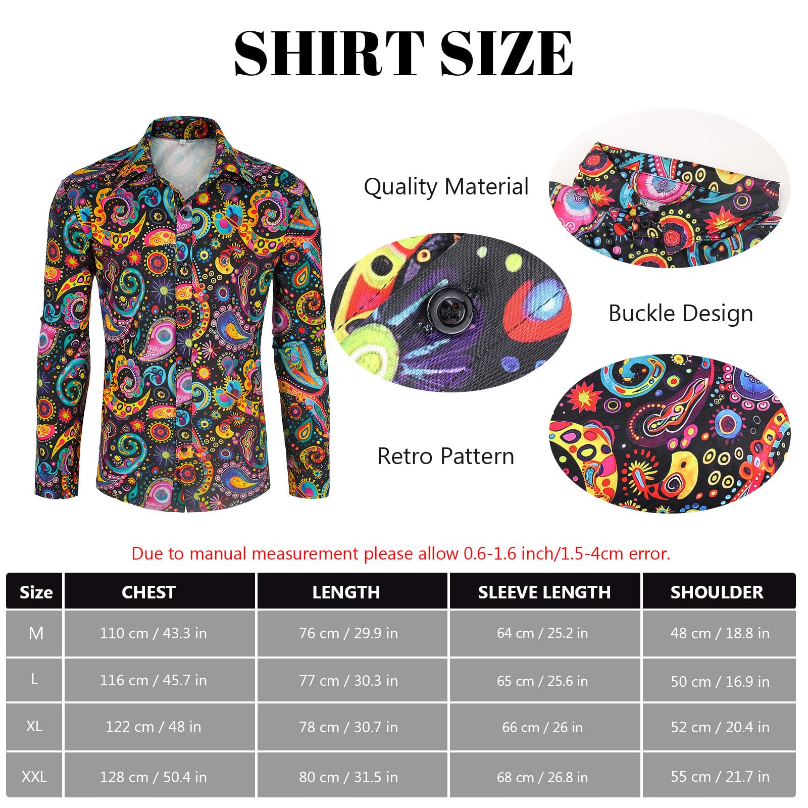 Malloom 70s Outfits for Men 6 Pcs Disco Outfit Retro Costume with Bell Bottom Pants for Disco Party (Floral) (M) - Image 3