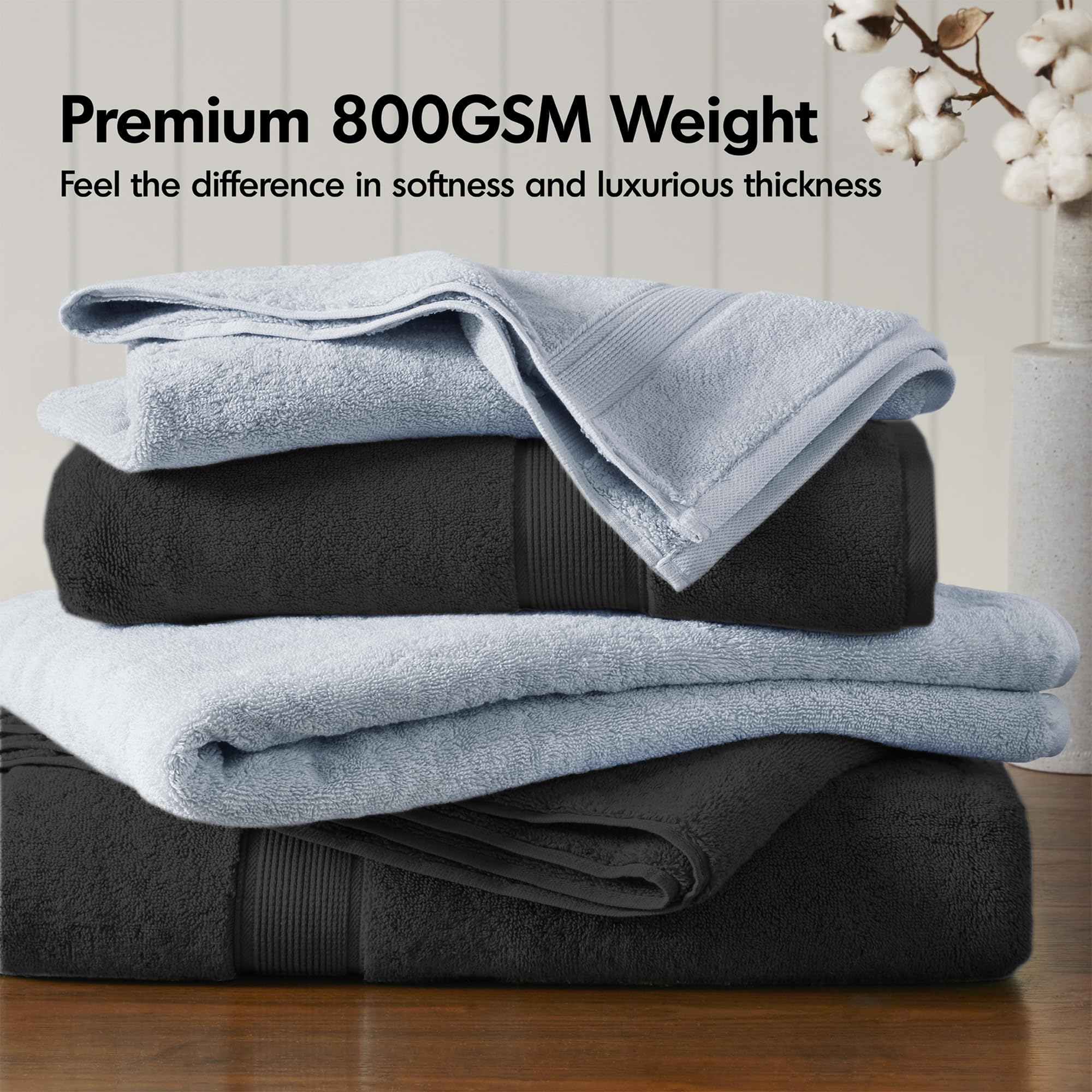 Madison Park Signature Lot de 2 Serviettes de Bain luxueuses, 100% Coton, 800 g/m², très absorbantes, séchage Rapide, qualité hôtelière et Spa, pour Salle de Bain, 86,4 x 172,7 cm, Noir