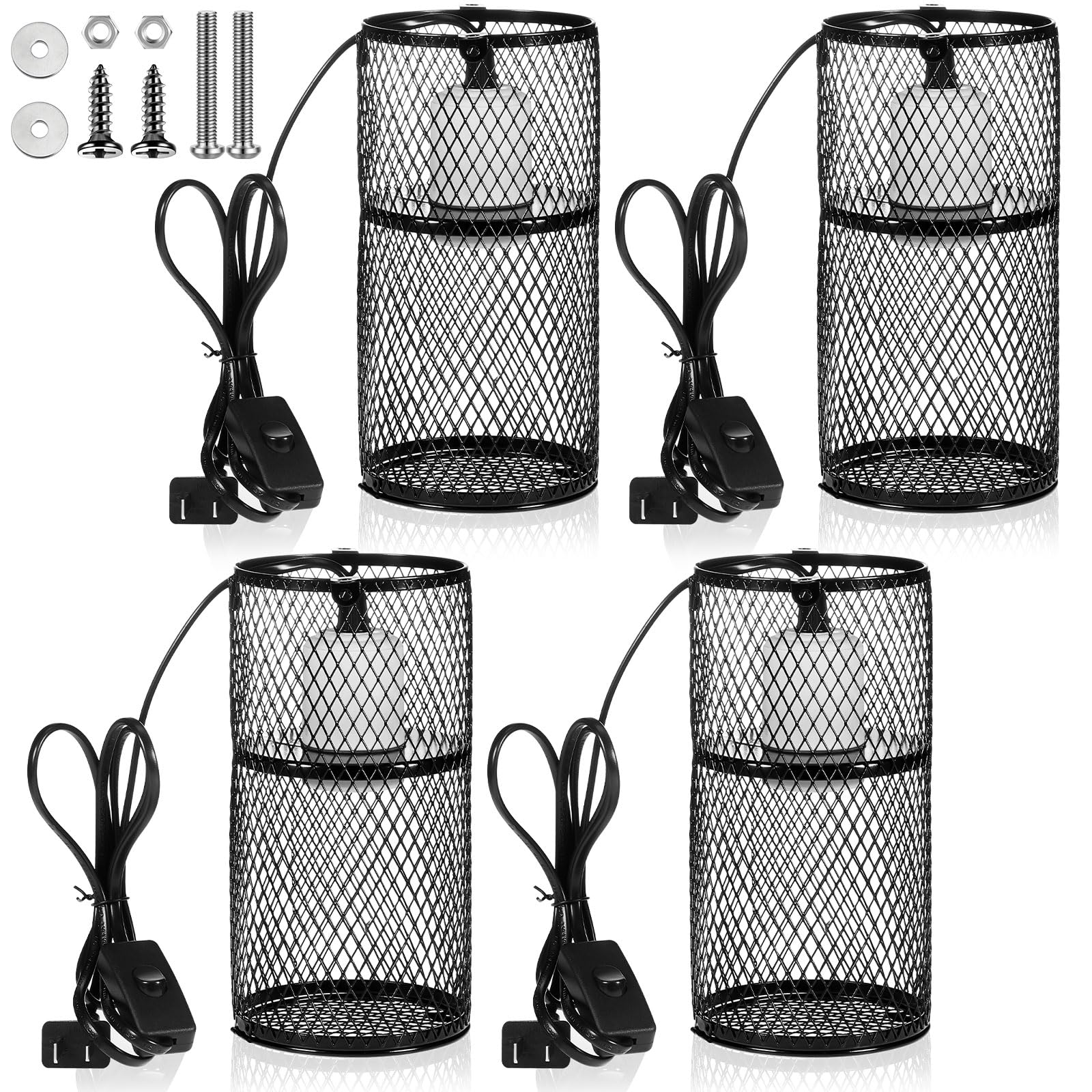 VIHOSE Protector de lámpara de calor para reptiles con emisor de calor de cerámica de 150 W, soporte de lámpara de calefacción antiquemaduras, jaula de malla, pantallas de protección para reptiles