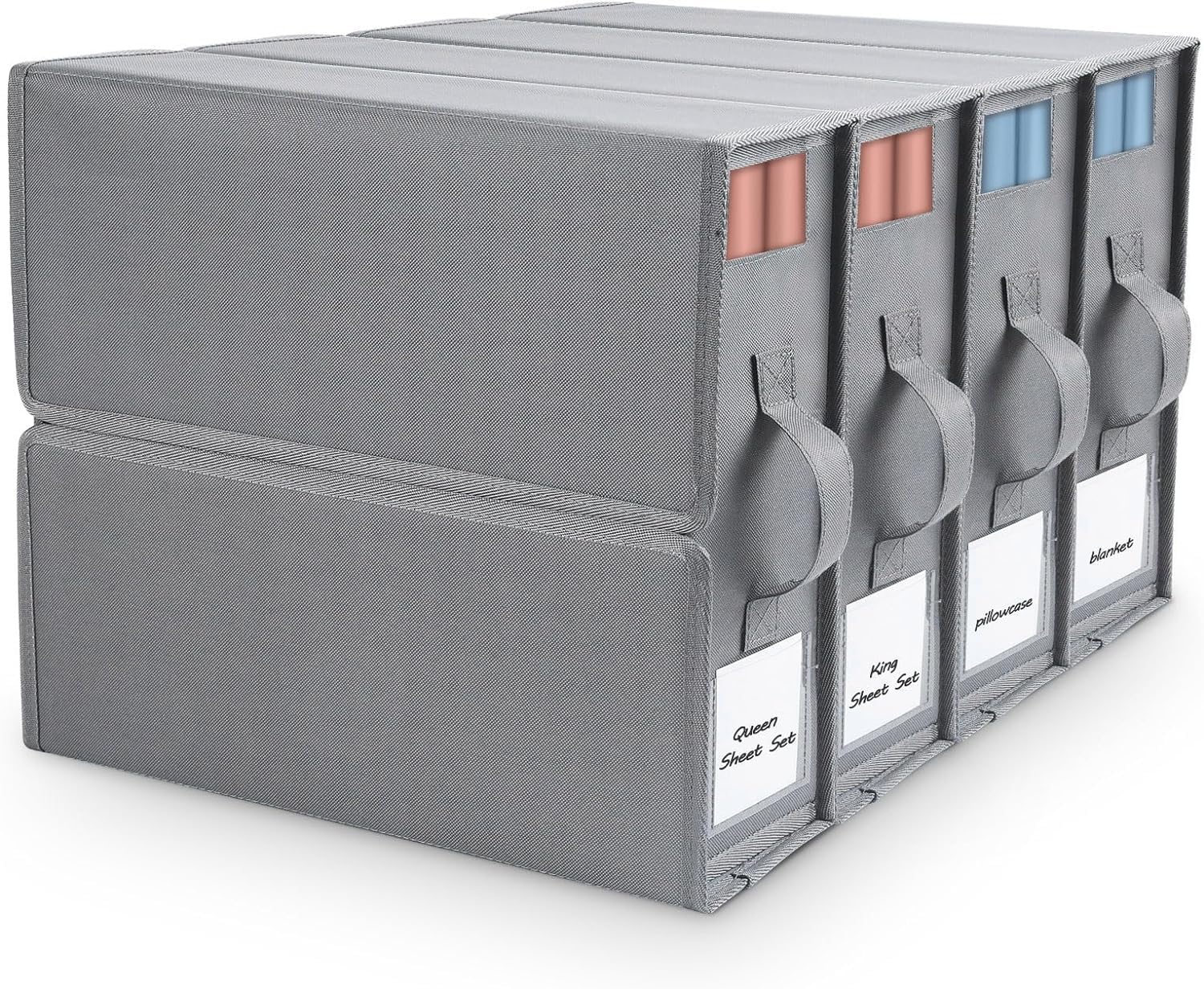 Bed Sheet Organizers - 4 Pack(Queen or King Size), Foldable Sheet Cube Storage Container Linen Closet Organizers, Duvet Covers and Pillowcases Storage Box for Bedding Blankets Towels (4 PCS)