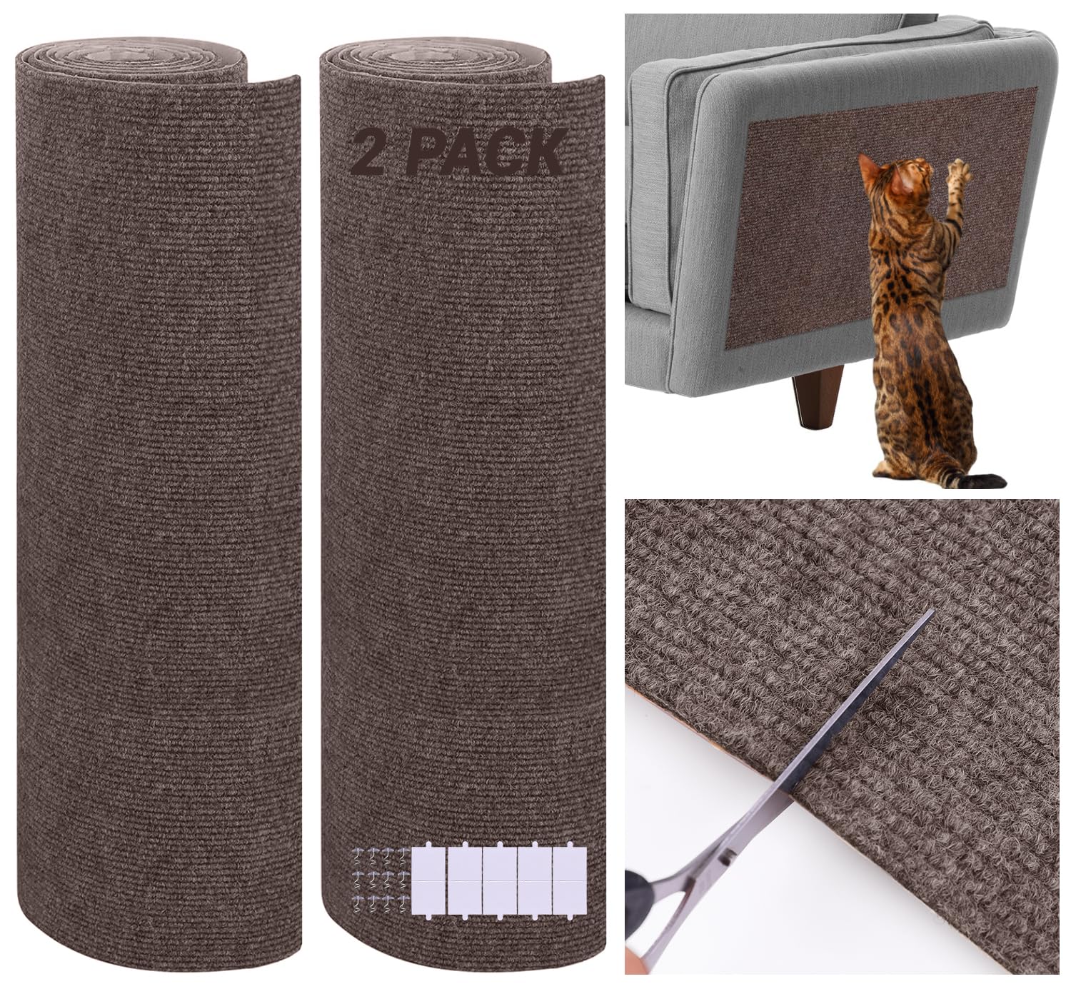 2 Pack Cat Scratch Furniture Protector Trimmable DIY Climbing Scratching for Indoor Couch Protector from Cat Claws, Walls and Tower Replacement (Brown