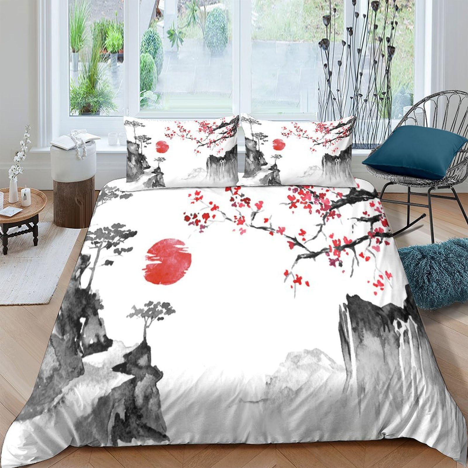 Ctjqhvkz Style-9 3D Printed Oriental Landscape Fitted Sheet Microfiber Plum Blossom Mattress Cover For Bedroom Decor Dust Protection Single（135X200cm）