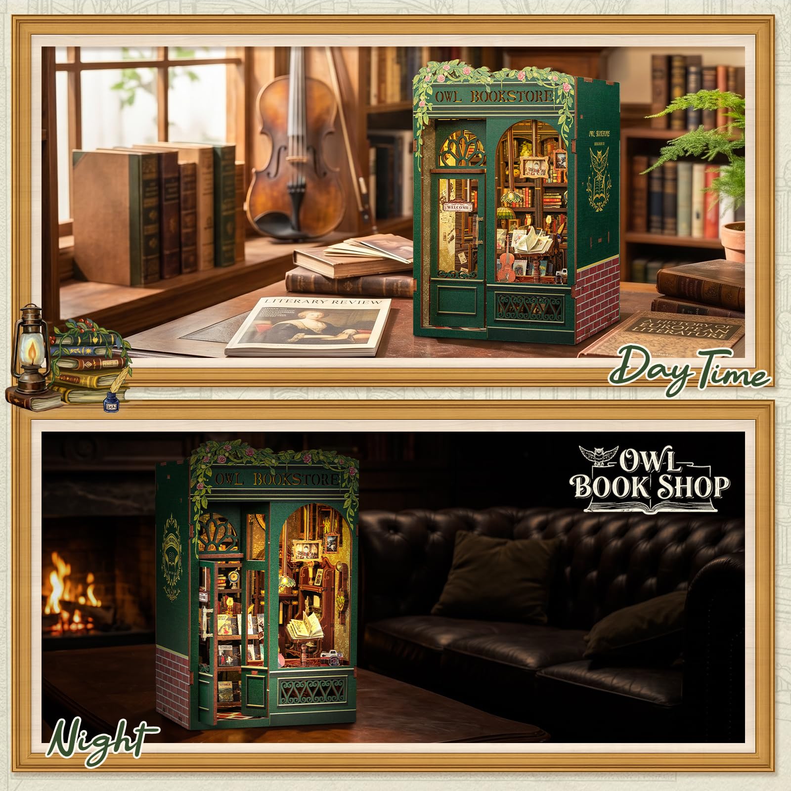Cutefun Book Nook – 3D-Holzpuzzle für Erwachsene, 139-teiliges Miniatur-Haus Bausatz, DIY Bücherregal-Deko, 3D Puzzle, Geschenk für Frauen, Teenager & Buchliebhaber – OWL Bookstore
