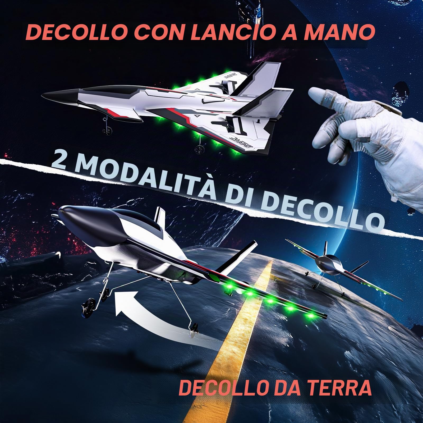 DEERC Aereo telecomandato Future RC Aereo a 4 canali con luci LED, facile da volare, aereo acrobatico, stabilizzatore giroscopico a 6 assi 2.4GHz, RTF, per adulti, bambini, principianti e ragazzi.