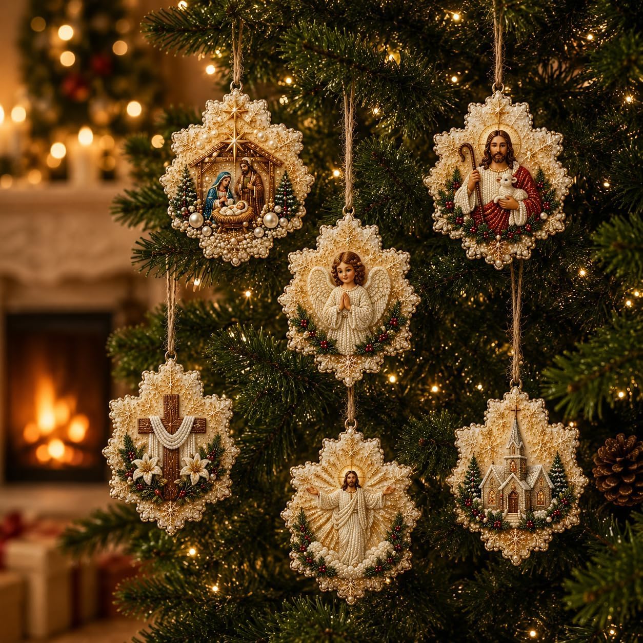 Alloyseed 6PCS Christmas Wooden 3D Pearl Diamond Painting Art Kit (#U) — image 1