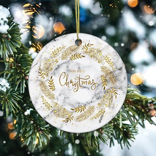 Miniatura 2 de Two-Side Printed Merry Christmas Marble Ceramic Christmas Ornament Novelty for Family Friends Kids Abstract Christmas Keepsake Pendants