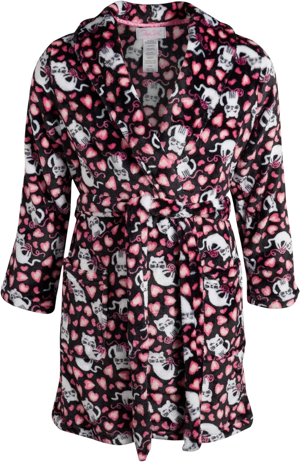 Rene Rofe Girls Coral Fleece Lined Bathrobe, Size 6/6X, Cat/Hearts: Clothing, Shoes & Jewelry