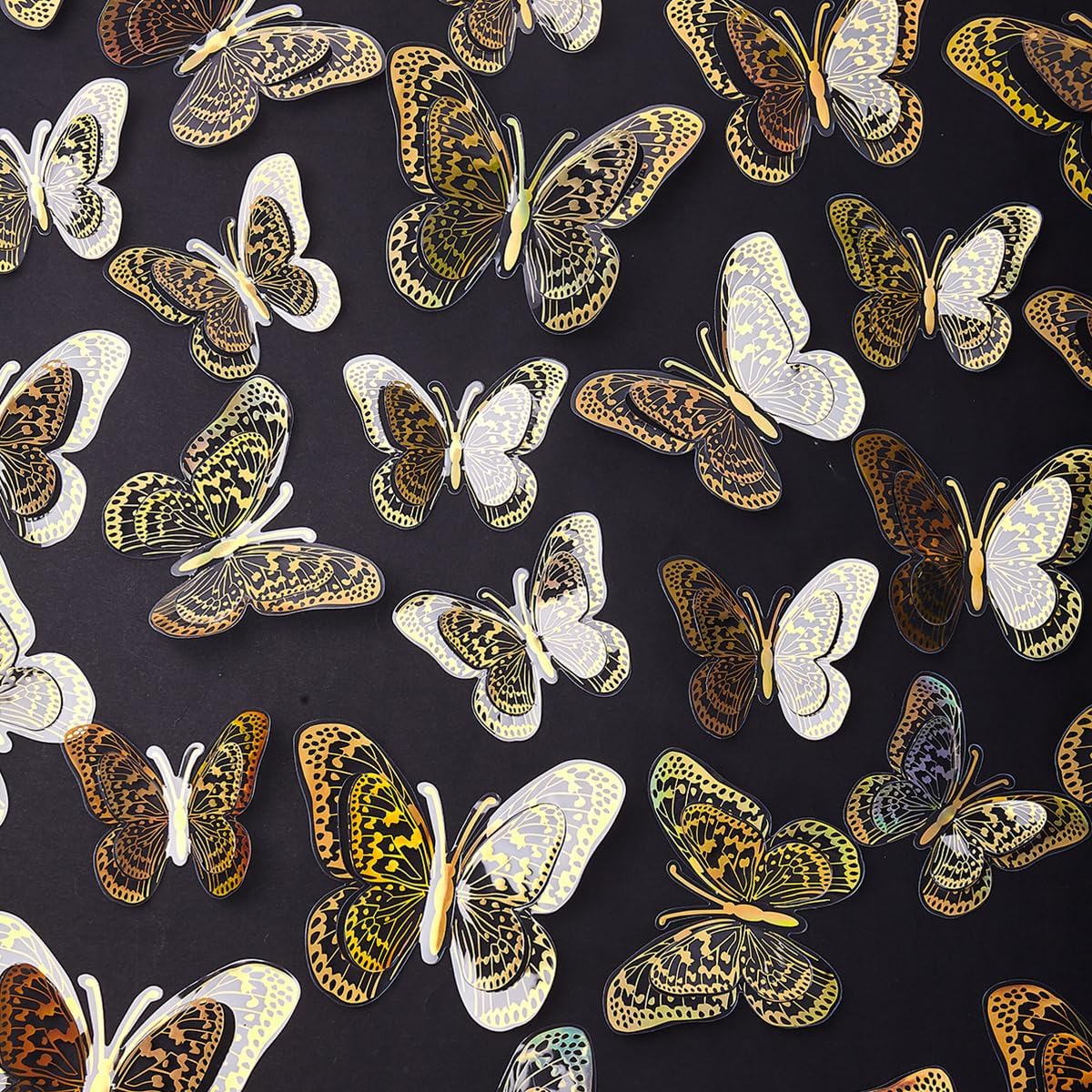 36 Pcs Butterfly Wall Decals, Hollowed-Out Butterflies Stickers Mural Decor Stickers Wall Decor Home Decor Room Bedroom Decor Living Room Decor (Gold)