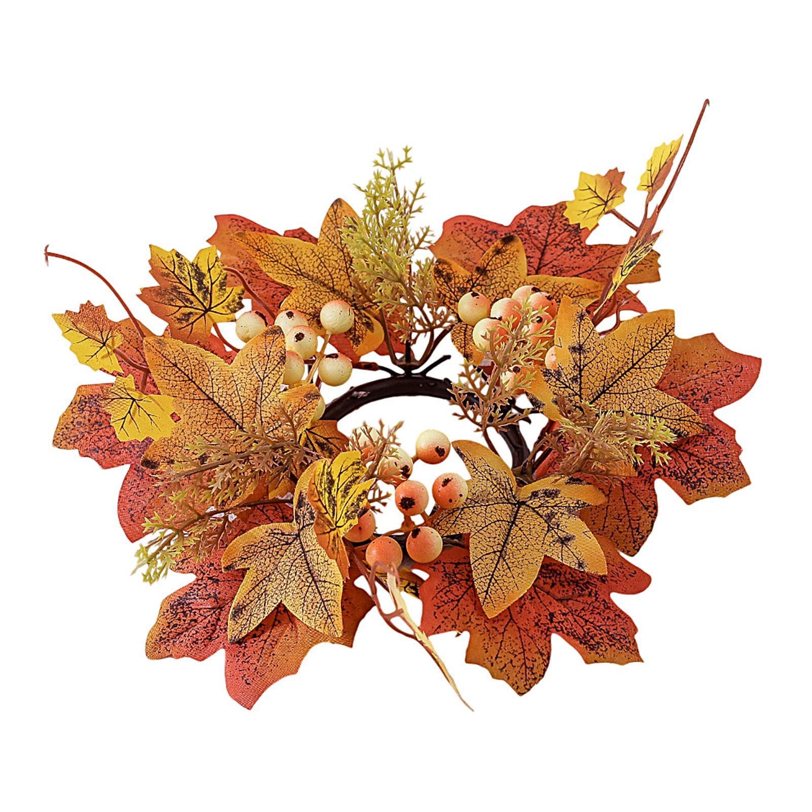 Autumn Candle Ring – Candle Ring Wreath, Candle Rings For Cones | 9.8 Inch Crown Harvest Day Maple Leaves, Small Crown Pillar Candlestick, Crown