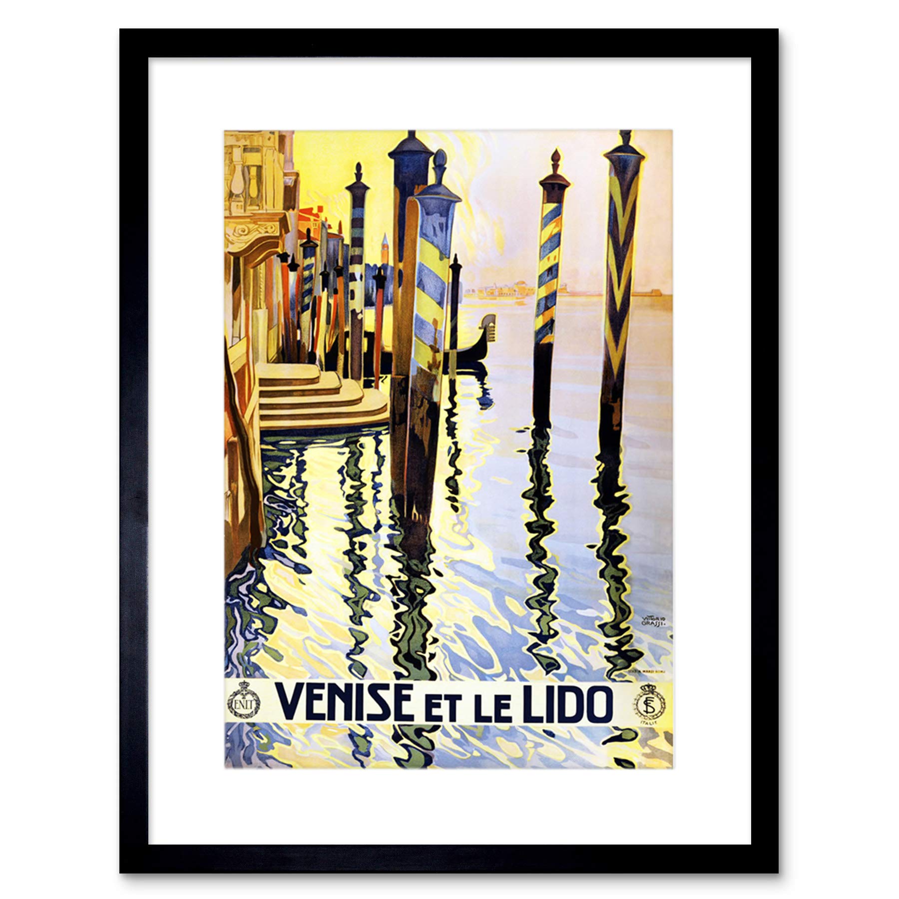 Wee Blue Coo Travel Venice Italy Canal Gondola Lido Bathing Vintage Advert Art Framed Wall Art Print