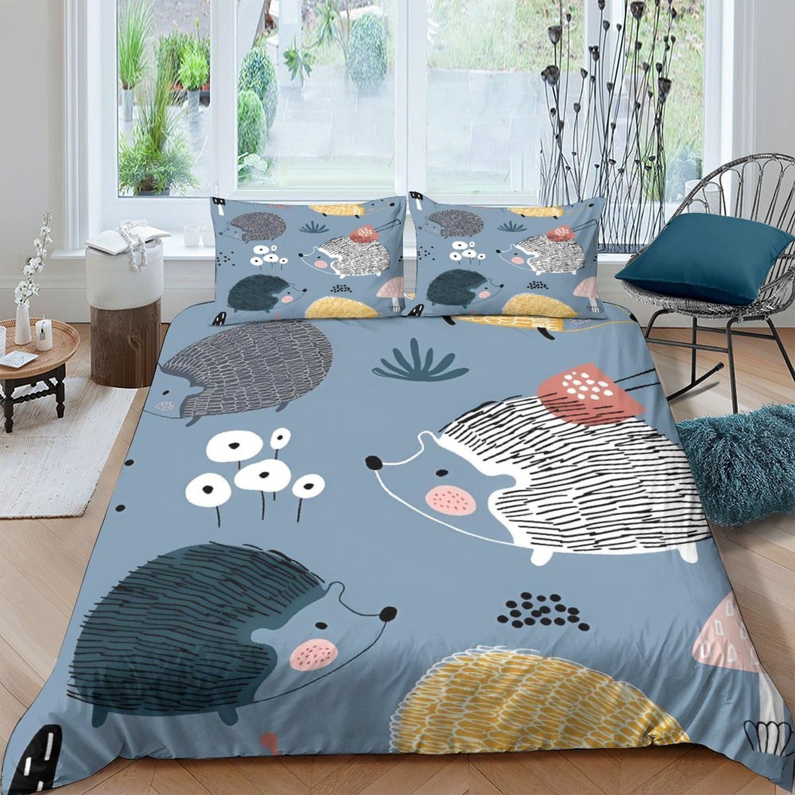 Ctjqhvkz Style-7 3D Printed Hedgehog Floral Fitted Sheet Microfiber Soft Anti-Slip Bed Cover For Bedroom Guest Room Dustproof Decor Single（135X200cm）