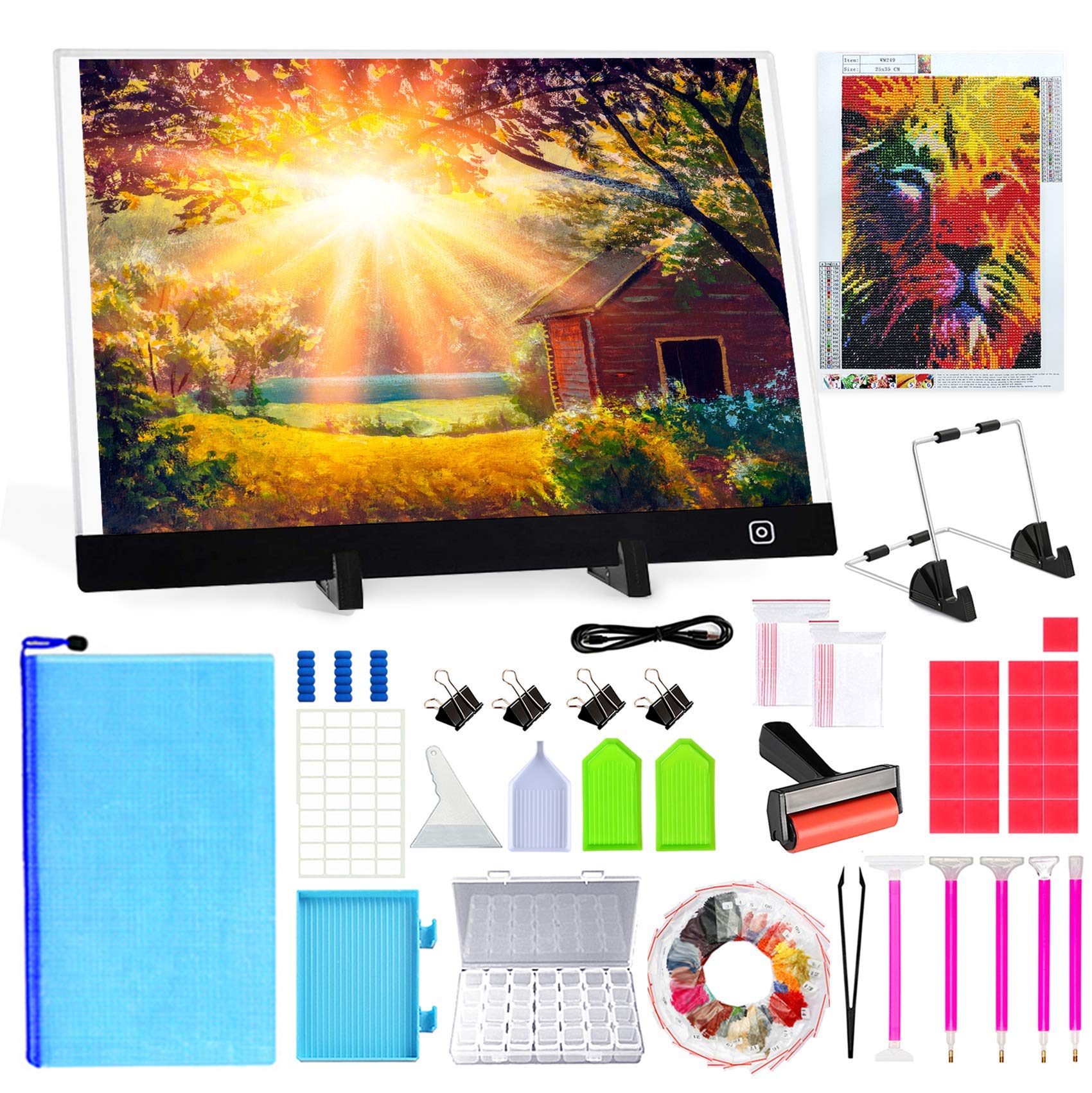 272 PCS Diamond Painting A4 LED Light Pad Kits,Light Board for Diamond Painting with Lion Pattern,Tracing Light Box,Light Table,5D Diamond Painting Accessories Tool Kit Set for Adult & Kid,USB Power