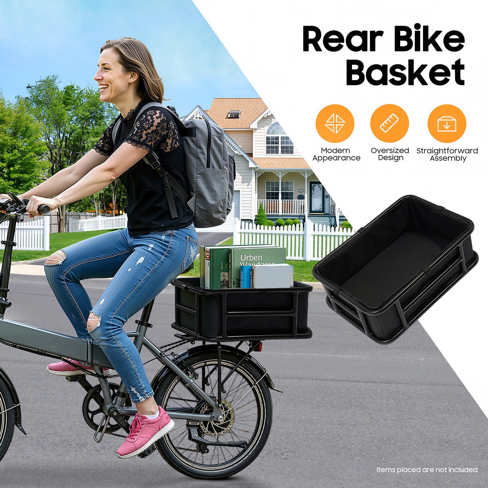 Kosz rowerowy, bagażnik 45 x 32 x 15 cm, metalowy kosz na bagażnik z siatką i wyściółką wewnętrzną do rowerów elektrycznych i rowerów elektrycznych, nośność 70 kg, kosz rowerowy z tyłu, na zakupy