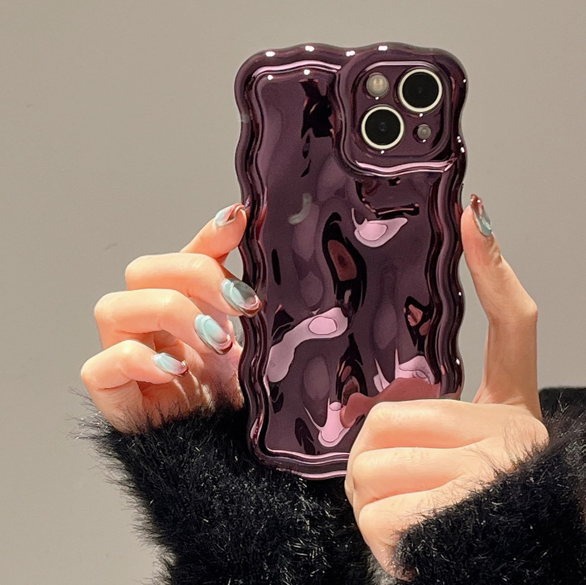 FABSPARK Case for iPhone 15 Pro,3D Meteorite Bubble Pattern Electroplate Plating Glitter Curly Wavy Frame Glossy Case,Soft TPU Shockproof for iPhone