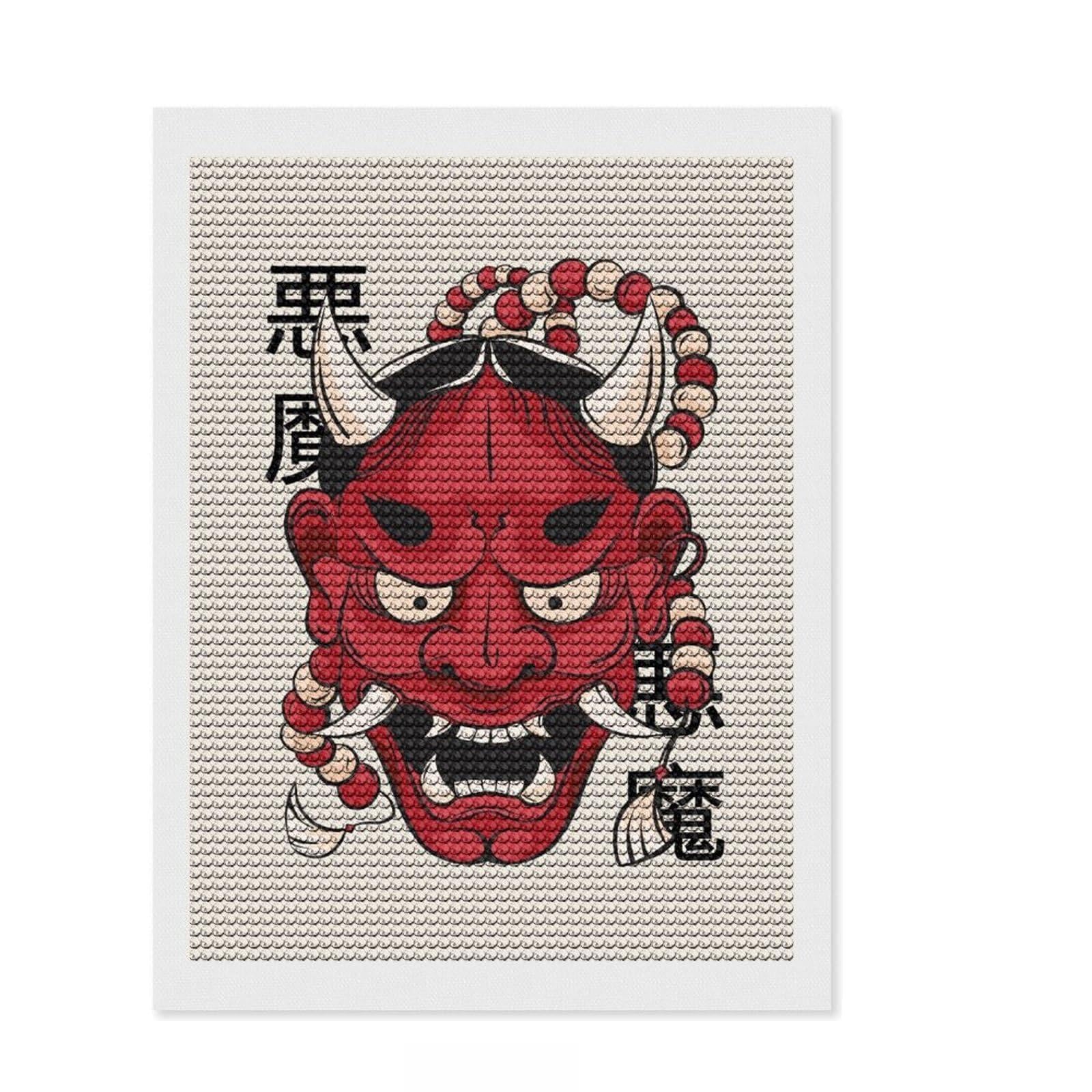 Junmoney Hannya Demon Mask Tattoo Diamond Painting Set 12"x16", Enjoyable At-Home Hobby, Relaxing DIY Hobby, Modern Decor, Gift Idea, Easy to Enjoy