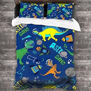 Space Dinosaurs Duvet Cover Twin Size Comforter Cover Soft Bedding Sets 3 Piece with 2 Pillow Shams
