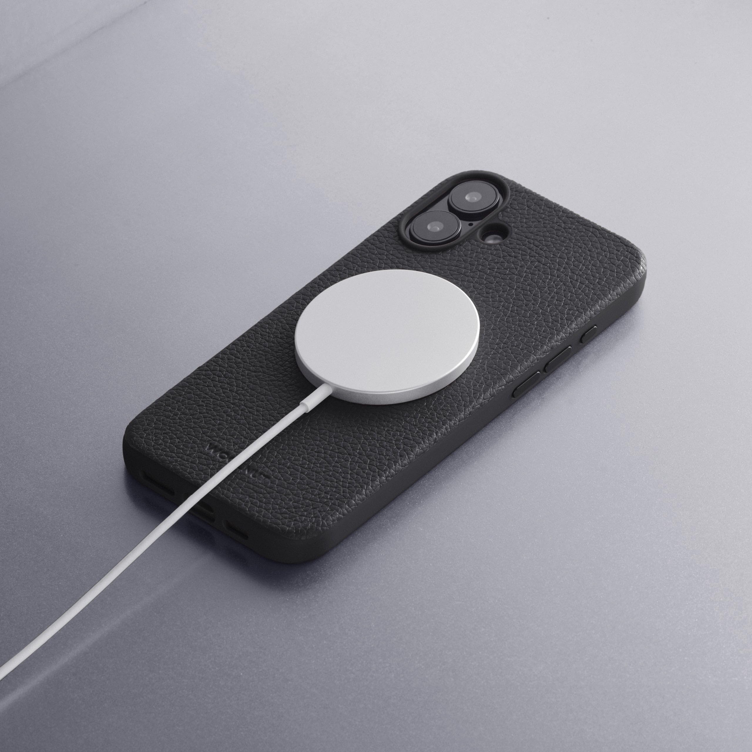 WOOLNUT Leather Case for iPhone 16, Black, Scandinavian Full-Grain Leather, Compatible with MagSafe, Slim TPU Sides - Image 2
