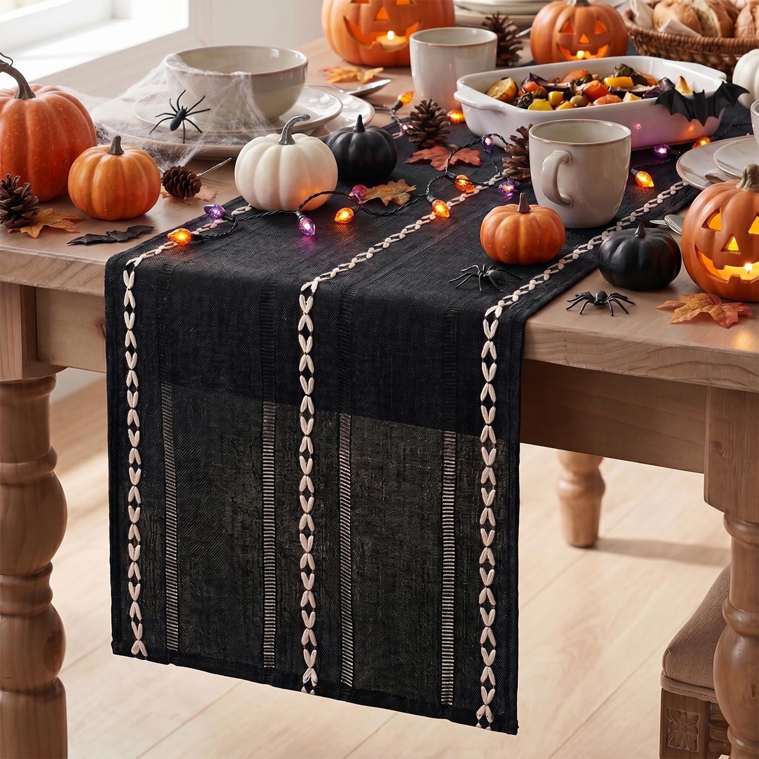 Artoid Mode Black Rustic Hollow Boho Halloween Table Runner 33x230 cm