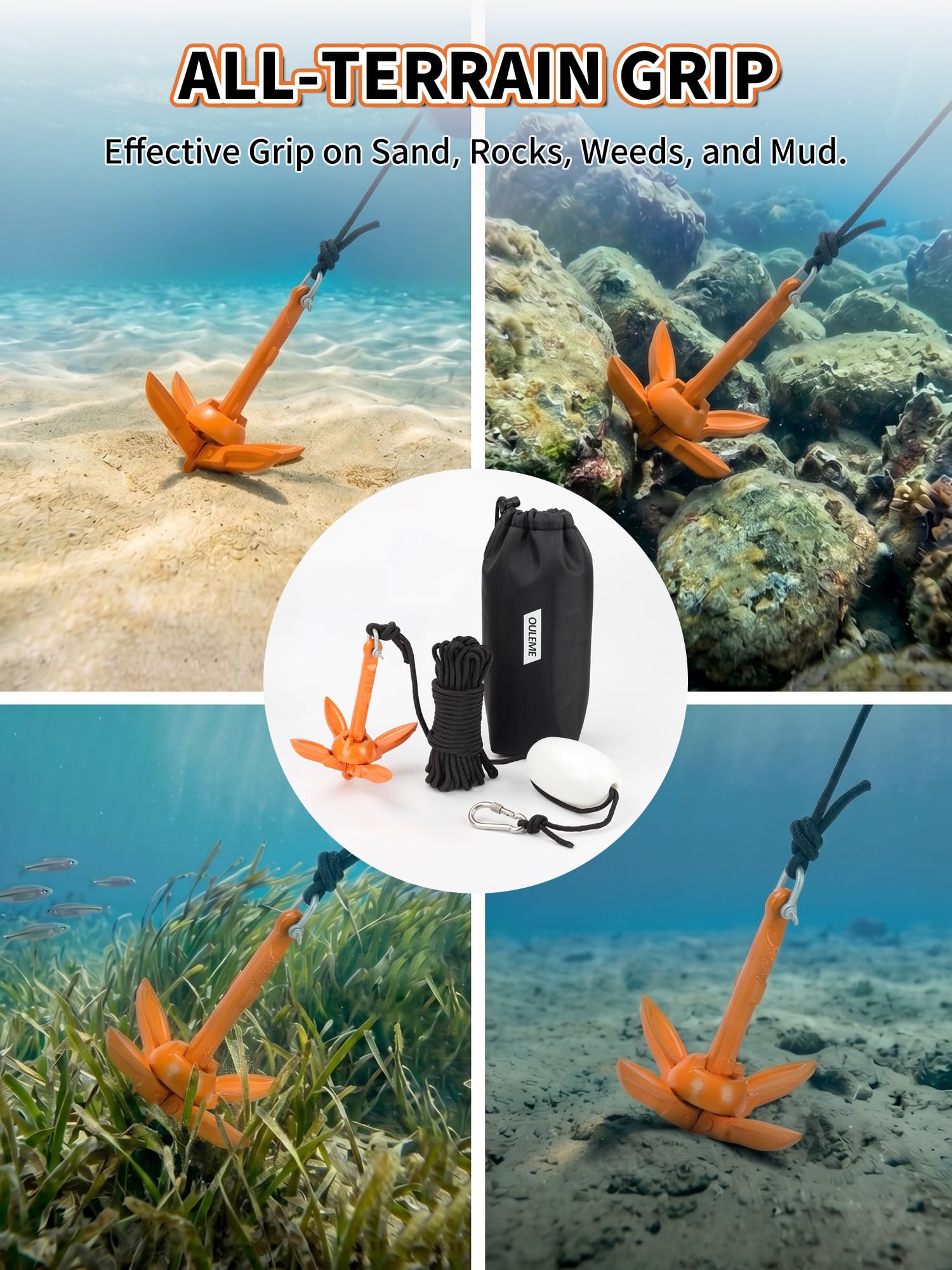 OULEME Folding Grapnel Anchor Kit - Boat & Watercraft -5 OULEME Folding Grapnel Anchor Kit - Boat & Watercraft -5