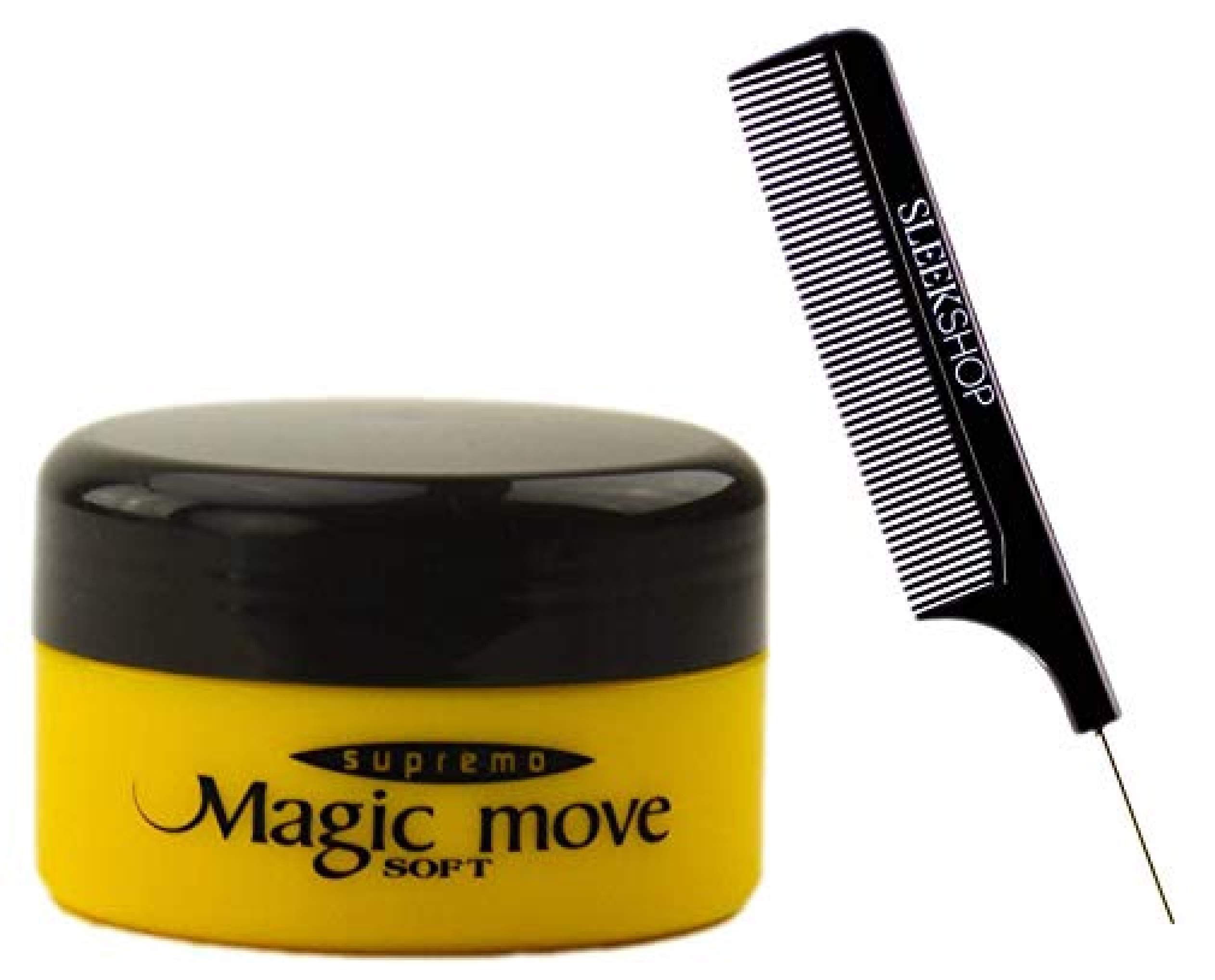 enenfeifei Magic Move Hair Product Cream by Supremo Japan (with Sleek Steel Pin Tail Comb) Japanese Creme Pomade Clay (SOFT (Yellow) - 4.2 oz LARGE)