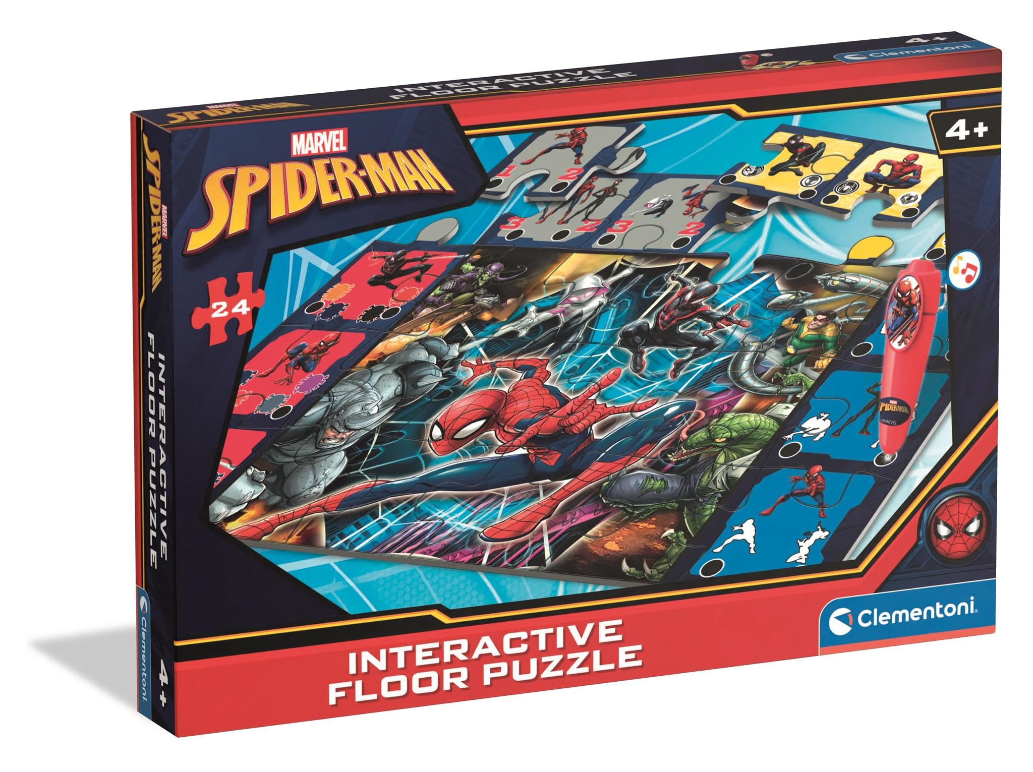 Clementoni Interactive Floor Puzzle - Spiderman With Electronic Pen, 24-Piece Educational Puzzle Mat for Kids Age 3+