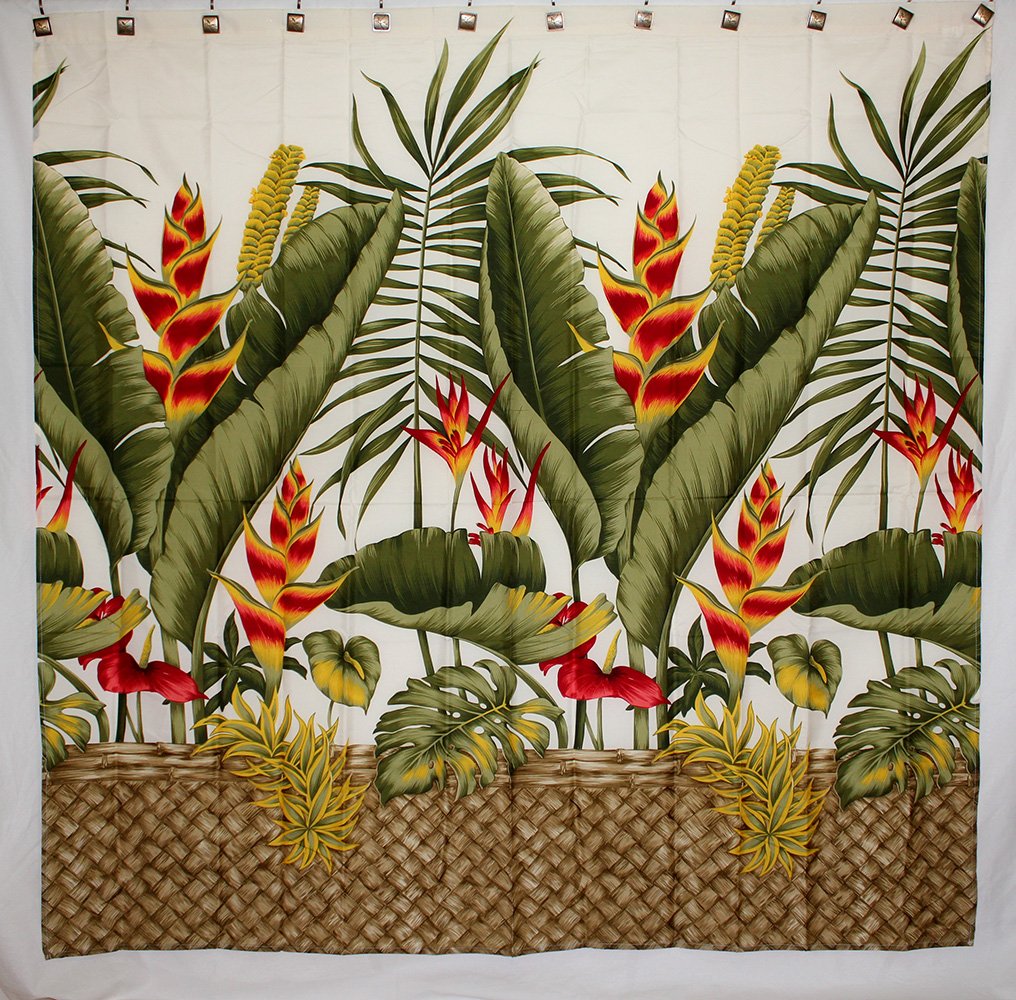 Hawaii Theme 100% Polyester Fabric Shower Curtain Yellow Heliconia Flower
