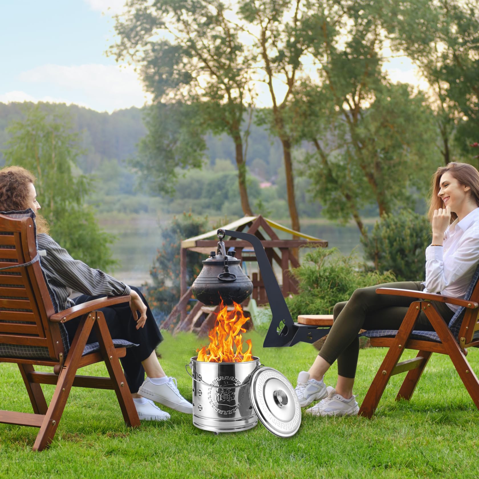Inceneritore da giardino in acciaio inossidabile resistente al calore, bidoni da giardino, per prese d'aria, gancio per fuoco da giardino, foglie, carta, legno