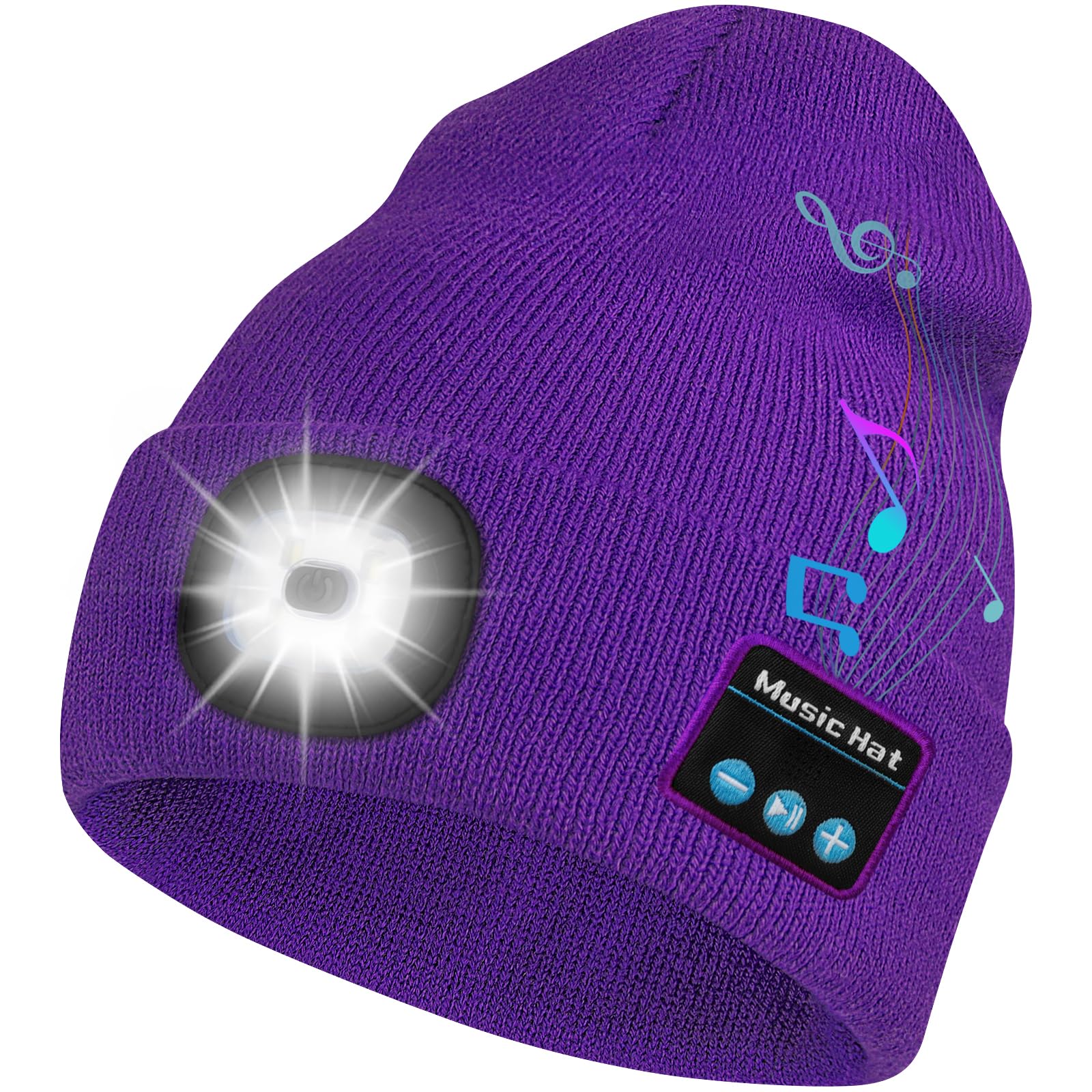 Bosttor Bluetooth Beanie Hat with Light, Headlamp Cap with Headphones and Built-in Speaker Mic, Gifts for Men Women Teen