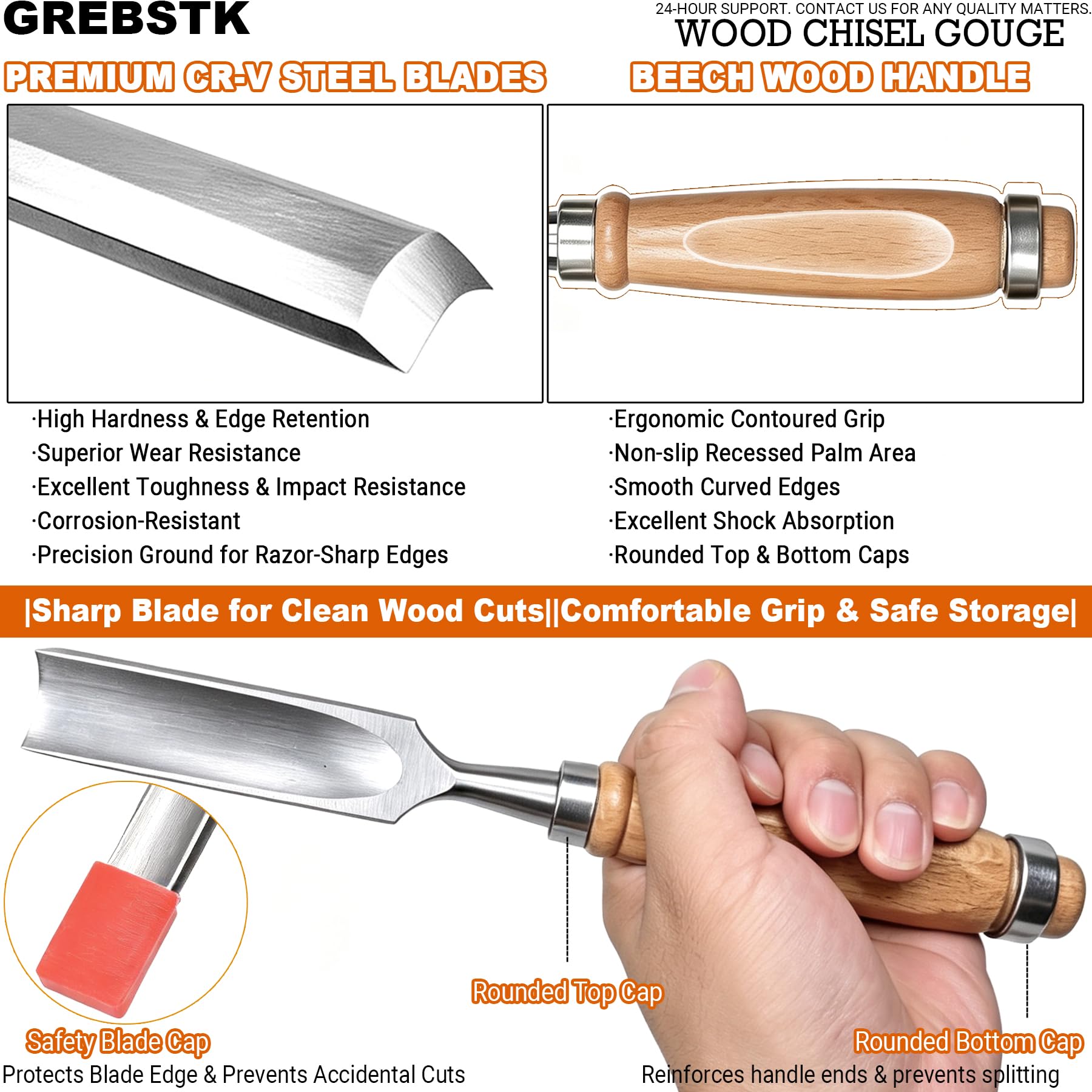 Wood Chisel Set - 4PC CR-V Blades, Ergonomic Handles -3 Wood Chisel Set - 4PC CR-V Blades, Ergonomic Handles -3