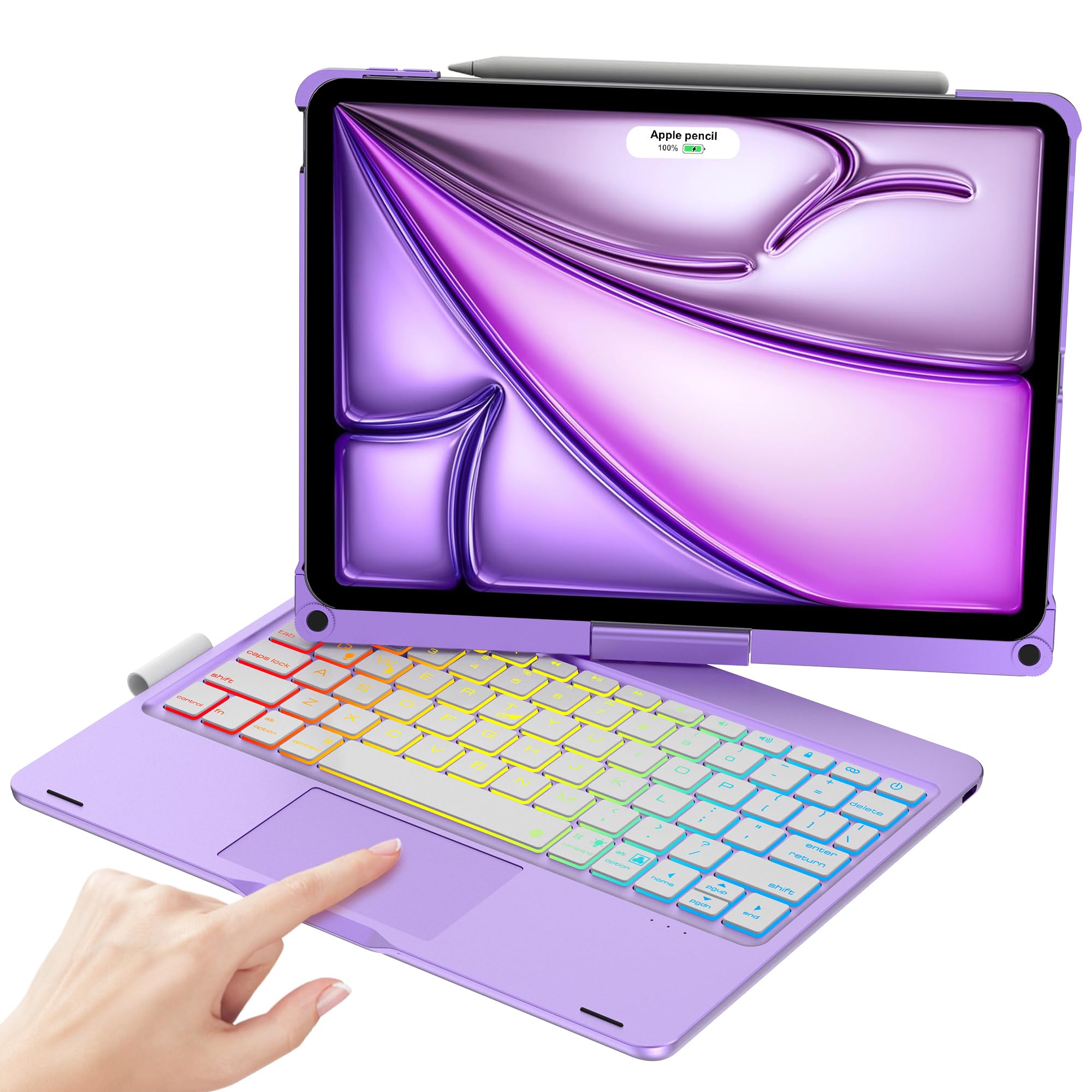 Touch Keyboard Case for iPad Air 11-inch (M2) 2024 & iPad Pro 11(4th/3rd/2nd/1st Gen): Multi-Touch Trackpad & Rainbow Backlits & 360°Rotatable, Thin & Light for iPad Air 5th & 4th Gen, Purple