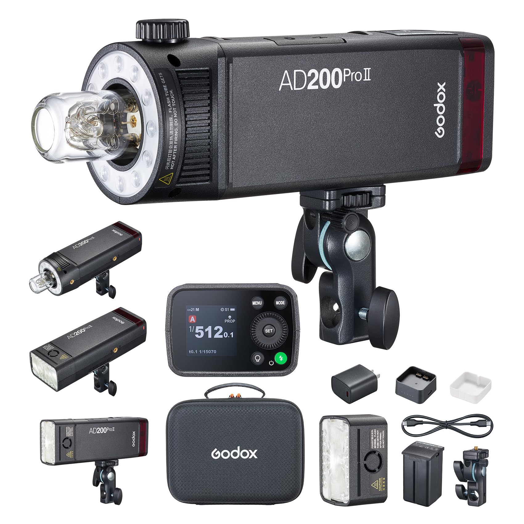 Godox AD200 PRO II Pocket Flash - Upgraded Heads (AD-S2 & Bare Bulb), 200Ws Bi-Color Model Lamp, 2.4G TTL & HSS,One-Tap Pairing with X3 Trigger -