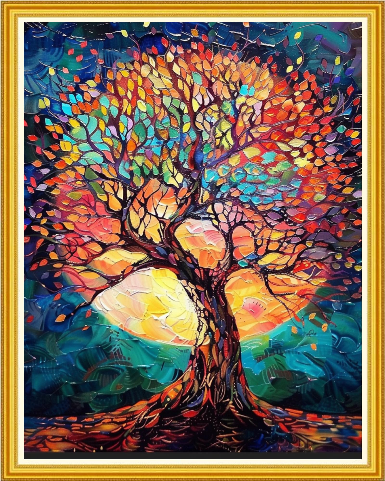 Magxvouy Cross Stitch Kits Stamped Full Range of Embroidery Kits,Cross Stitch Patterns Needlework Kits for Beginners 11CT Printed Kits&amp;Moonlight Tree 16x20 inch