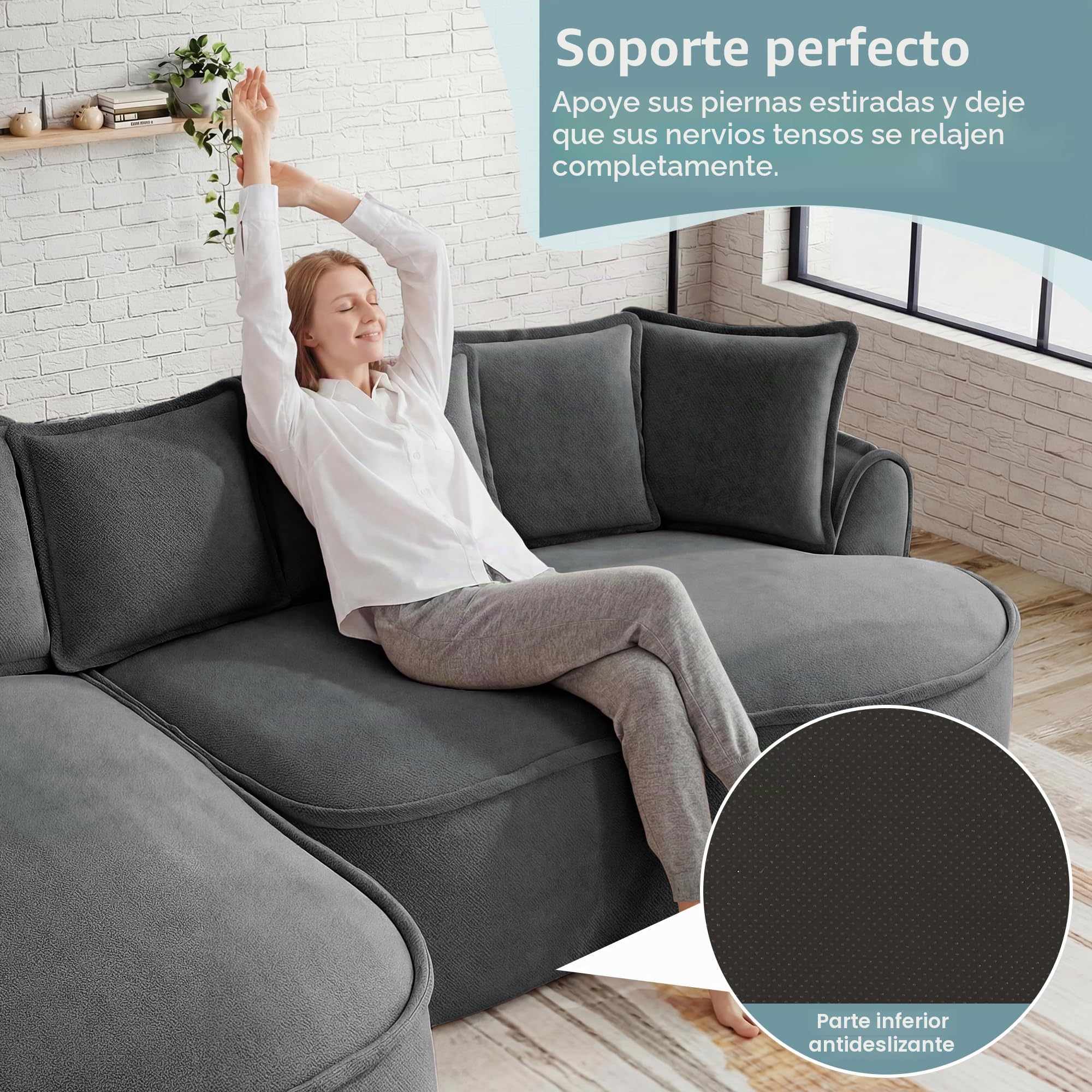Bladez Frameless - Sofá modular de esquina en forma de L de chenilla, asiento extra profundo y chaise longue, sofá de suelo sin montaje, sofá curvo para salón (gris, 3 plazas