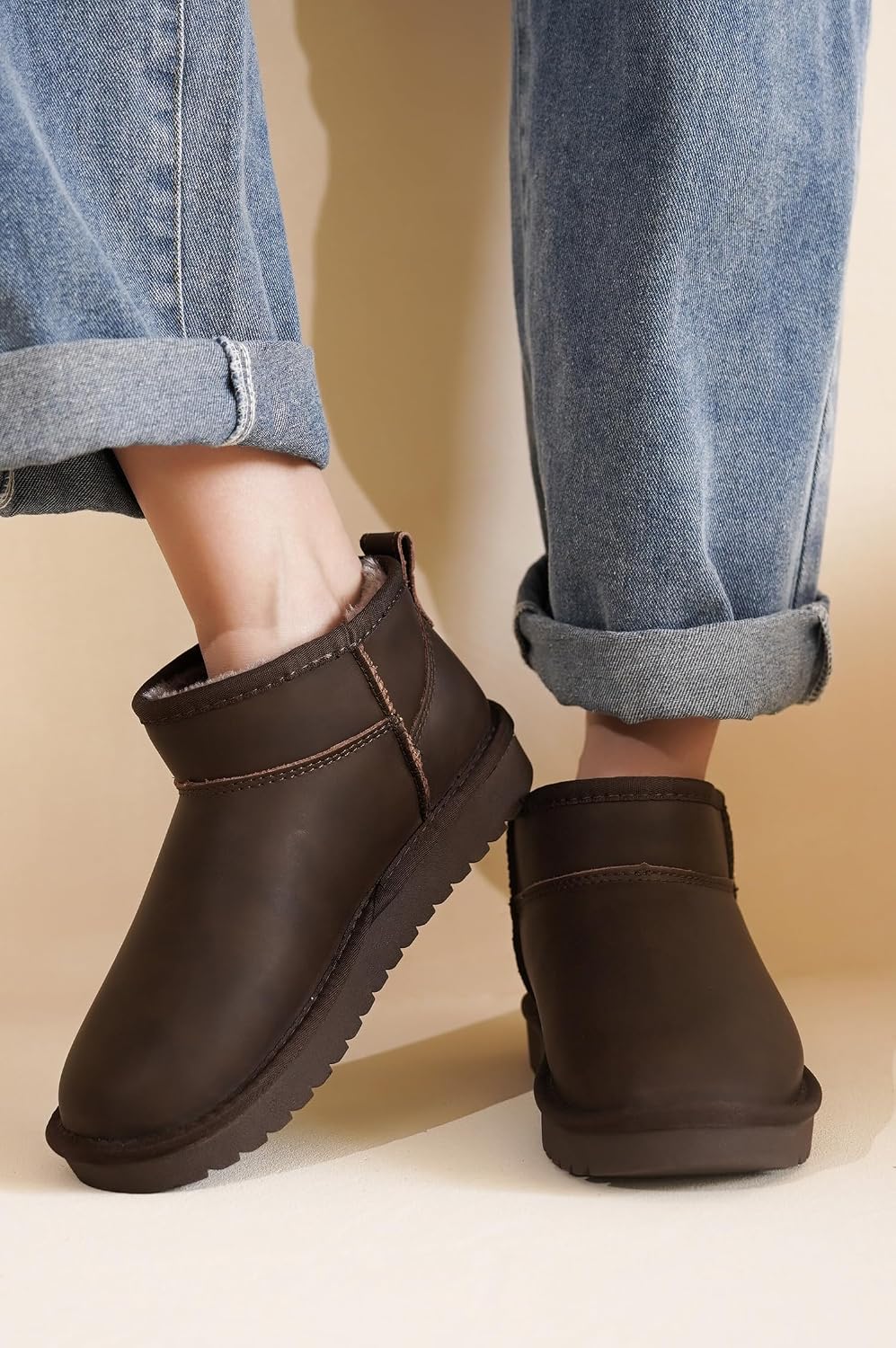 100% Genuine Leather Womens Boots Fur-Lined Booties Ankle Boots for Women image 2