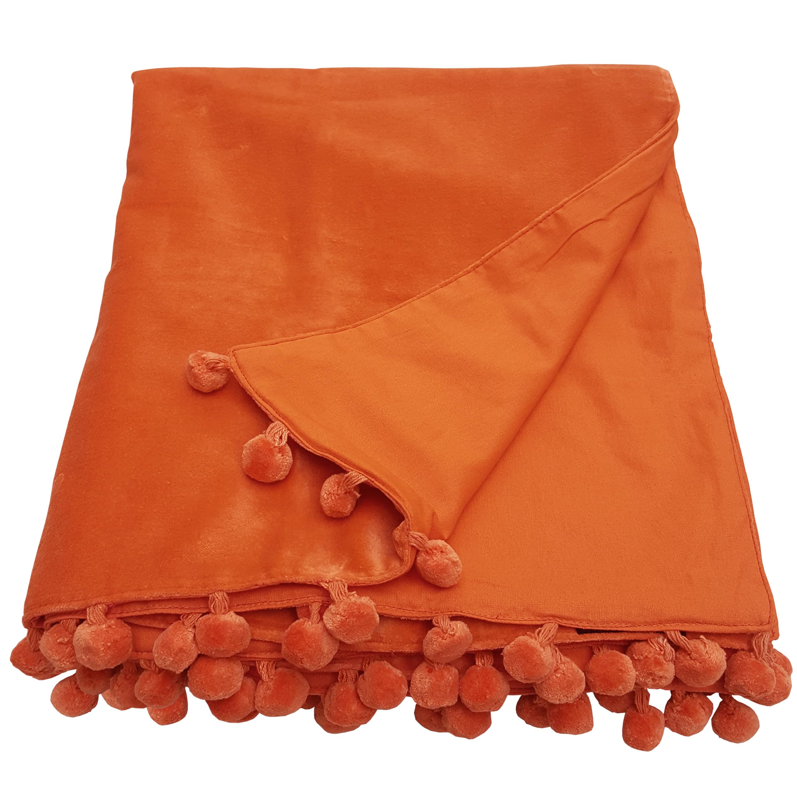 Ragged Rose 140 cm x 180 cm Throw Blanket, Pom Pom Throw Made of Cotton Velvet with Pompom Trims on Sides