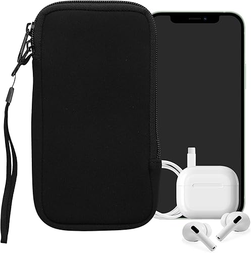 Miniatura 8 de kwmobile Bolsa de neopreno para teléfono tamaño XL - 6.76.8 pulgadas - Funda universal para celular con cremallera, correa para la muñeca - Negro