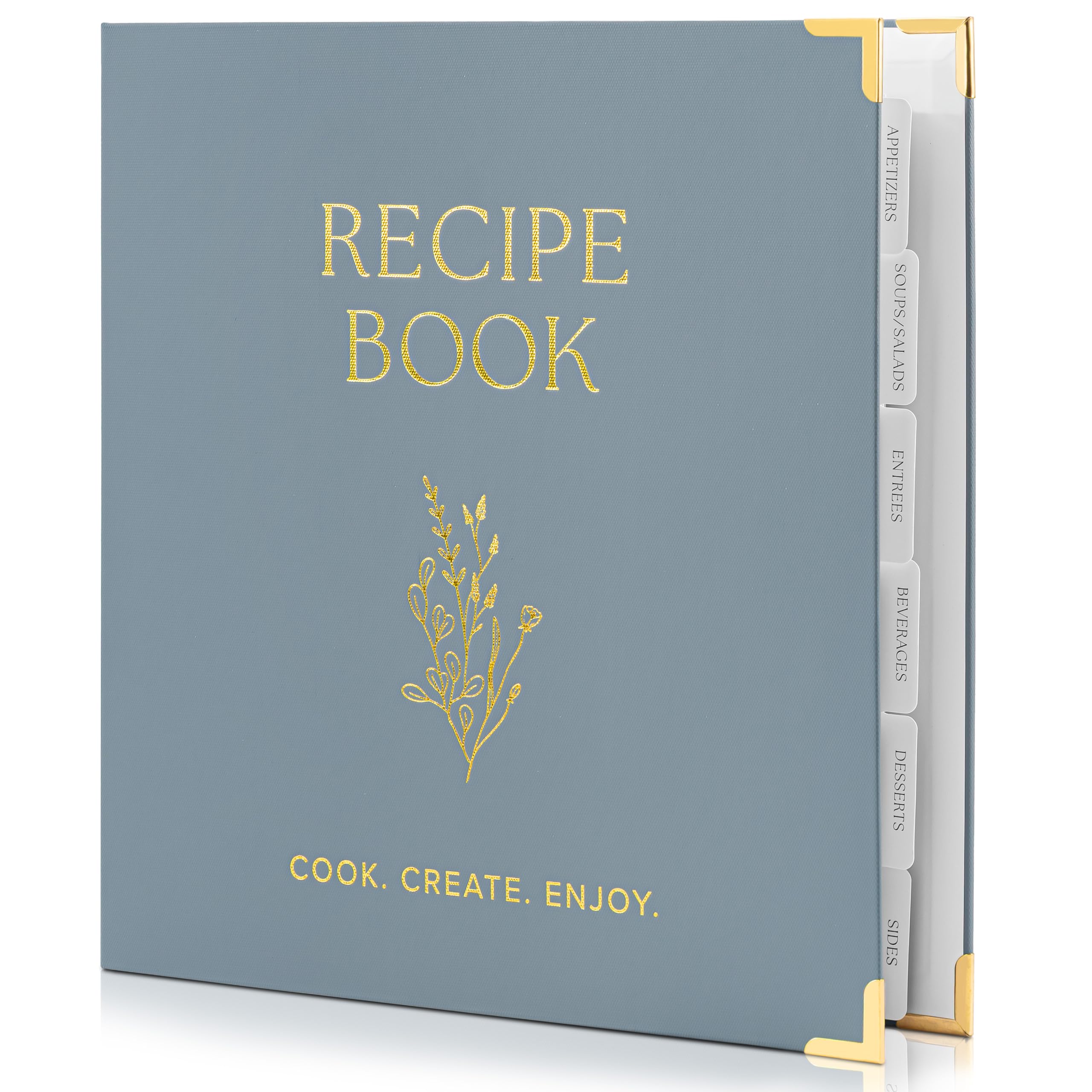 Aesthetic recipe folder with waterproof cover - the perfect recipe book with plastic covers to write in your own recipes - quality blank cookbook folder, cards incl. (dusty blue