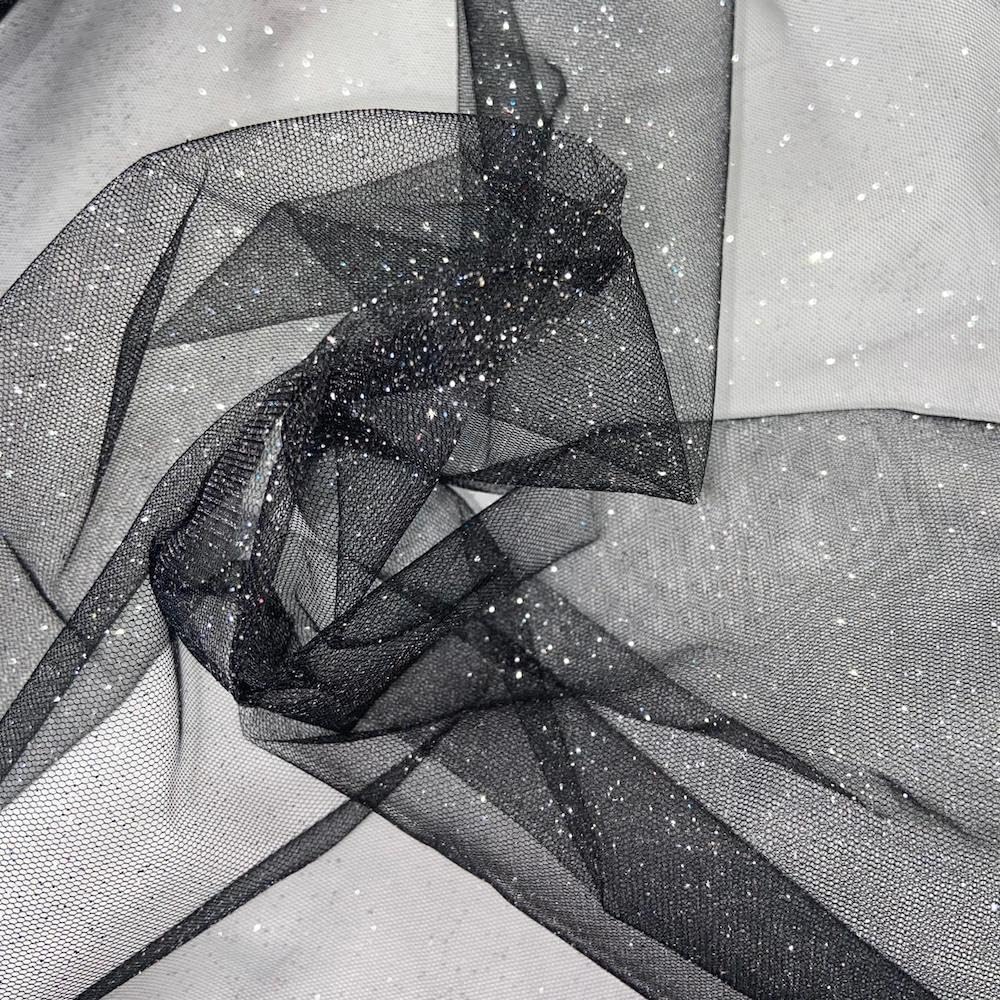 Kayes Textiles Black Glitter Net - Tulle - 60” Wide 150Cm - Per Metre (Black)