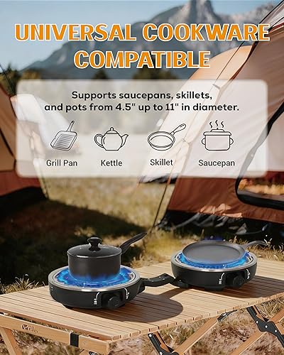 Miniatura 5 de Estufa de camping de propano de 2 quemadores con parabrisas, estufas de camping portátiles y plegables con bolsa de transporte, estufa de campamento