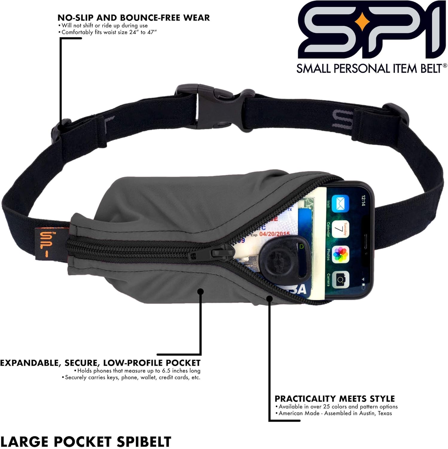 Spibelt dual pocket running belt black Clearance